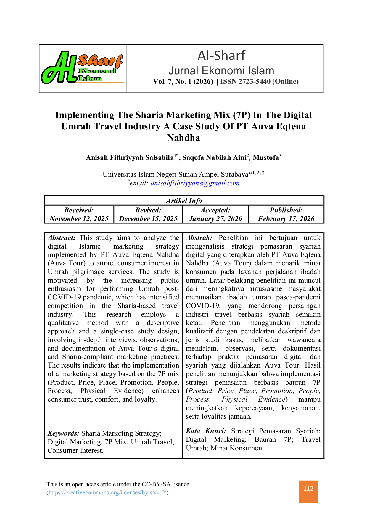 JURIS Implementing The Sharia Marketing Mix 7P In The Digital Umrah Travel Industry A Case Study Of PT Auva Eqtena Nahdha