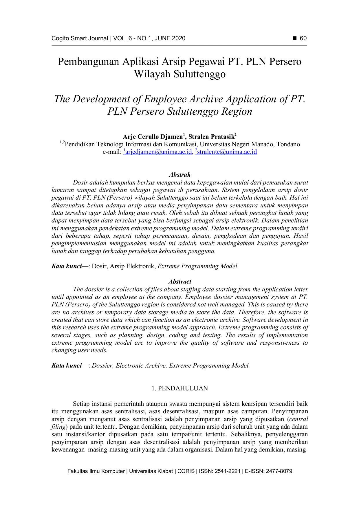 JURIS Pembangunan Aplikasi Arsip Pegawai PT PLN Persero Wilayah Suluttenggo