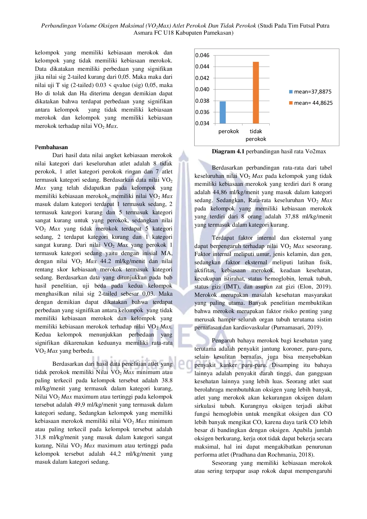 JURIS PERBANDINGAN VOLUME OKSIGEN MAKSIMAL VO2 MAX ATLET PEROKOK DAN TIDAK PEROKOK Studi Pada Tim Futsal Putra Asmara FC U18 Kabupaten Pamekasan