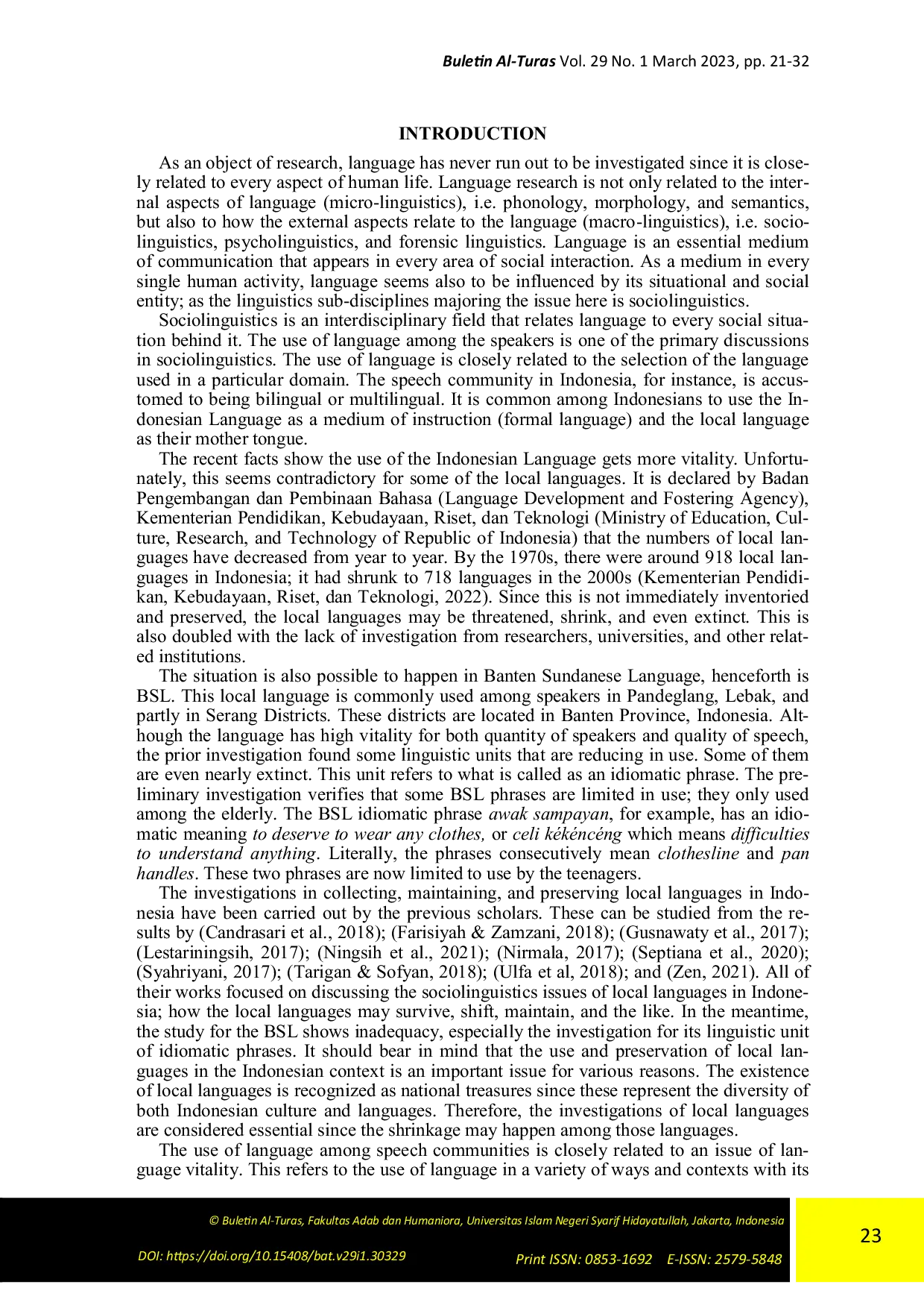 JURIS Idiomatic Phrases among Banten Sundanese Local Language Speakers An Exploratory Case Study