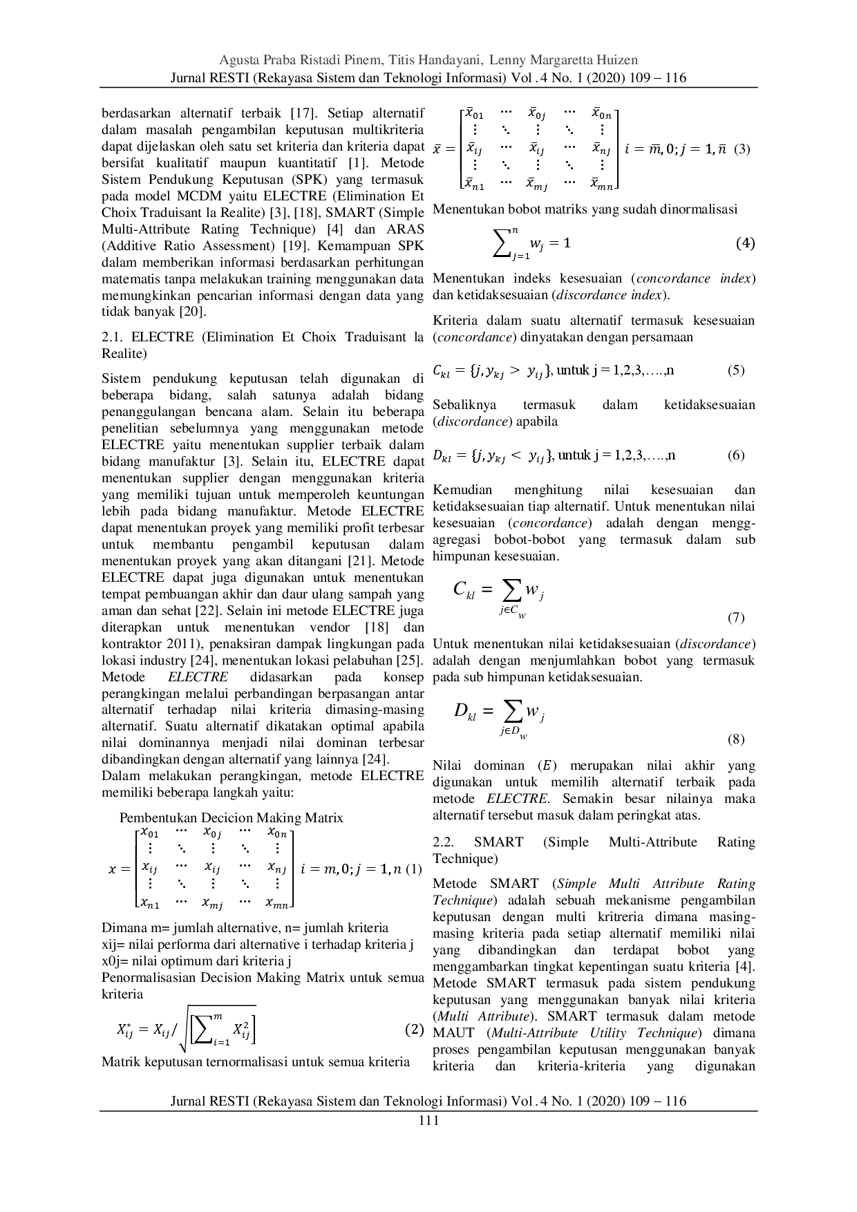 juris Komparasi Metode ELECTRE SMART Dan ARAS Dalam Penentuan Prioritas RENAKSI Pasca Bencana Alam