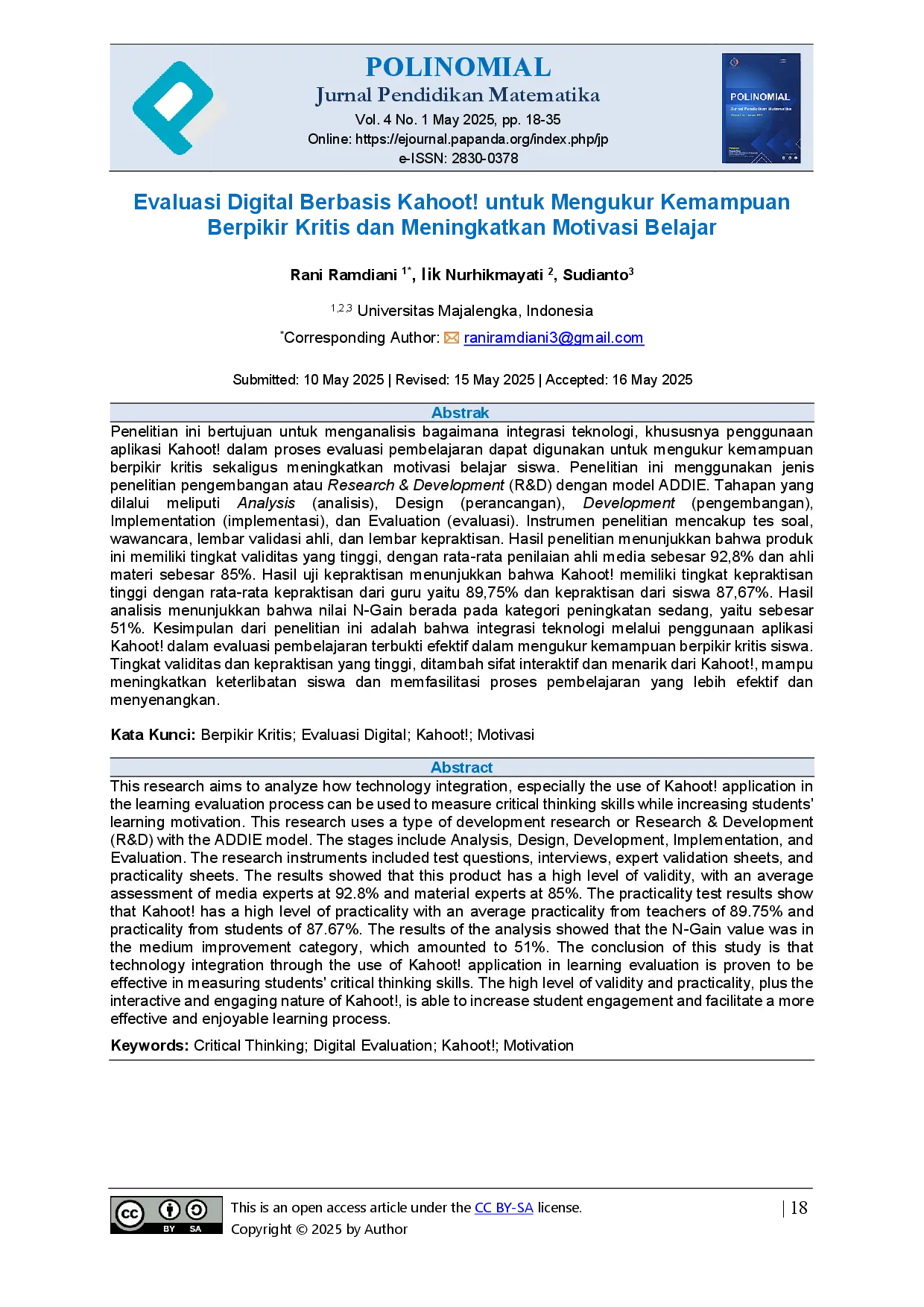 juris Evaluasi Digital Berbasis Kahoot untuk Mengukur Kemampuan Berpikir Kritis dan Meningkatkan Motivasi Belajar