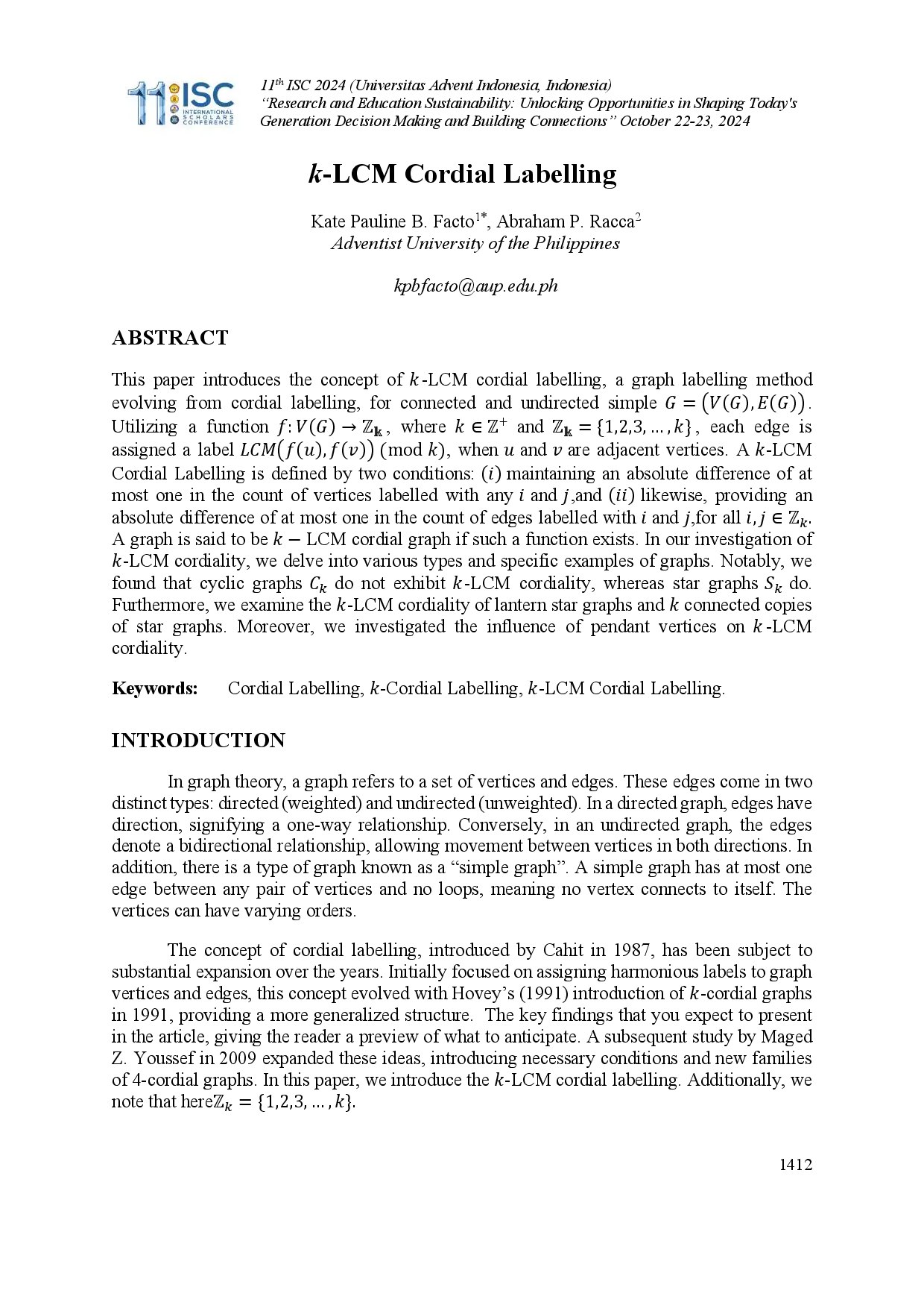 juris On The k LCM Cordial Labelling