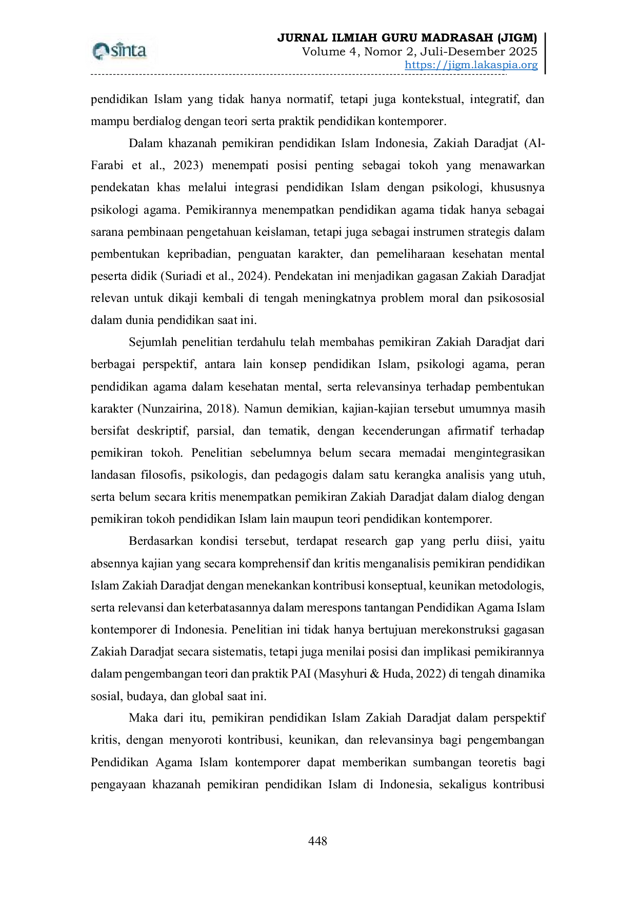 JURIS Pemikiran Pendidikan Islam Zakiah Daradjat Analisis Kritis dan Relevansinya bagi PAI Kontemporer