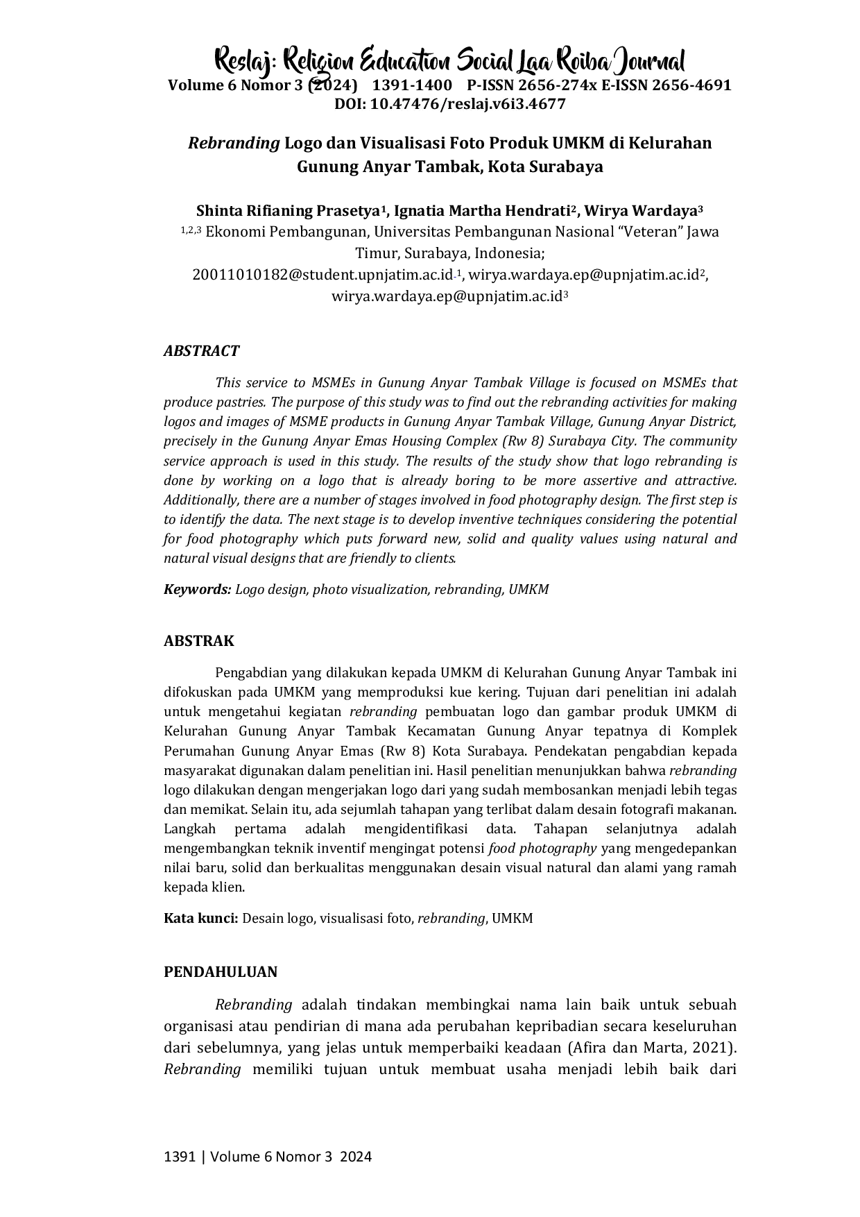 JURIS Rebranding Logo dan Visualisasi Foto Produk UMKM di Kelurahan Gunung Anyar Tambak Kota Surabaya