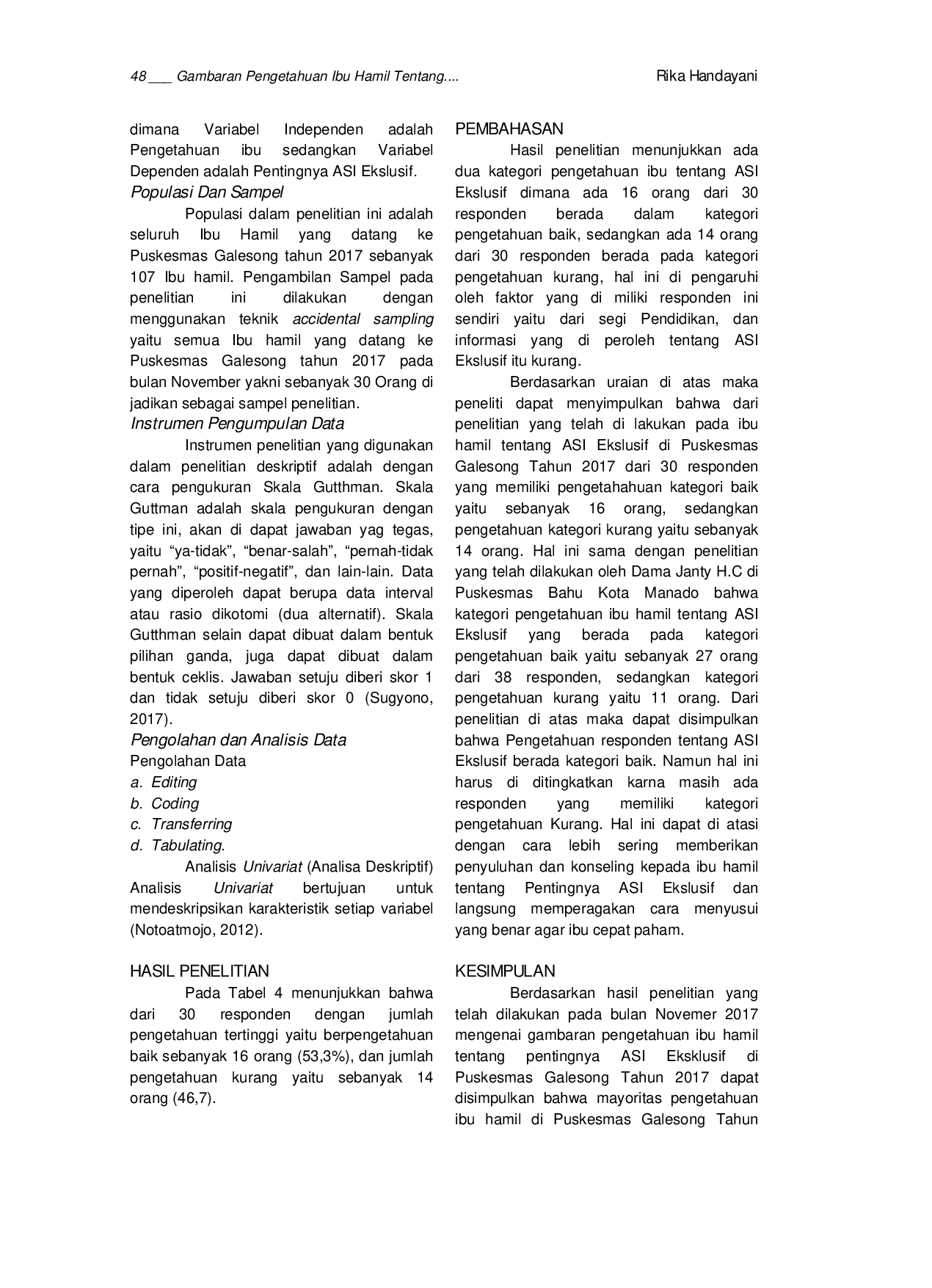 JURIS GAMBARAN PENGETAHUAN IBU HAMIL TENTANG PENTINGNYA ASI EKSLUSIF DI PUSKESMAS GALESONG TAHUN 2017