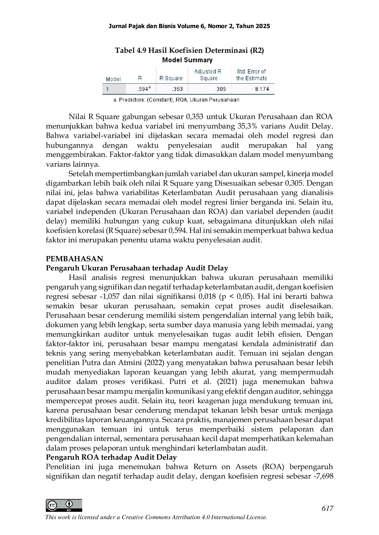 JURIS Pengaruh Ukuran Perusahaan Dan Return On Asset Terhadap Audit Delay Pada Perusahaan Properti Yang Terdaftar Di Bursa Efek Indonesia Tahun 2021 2023