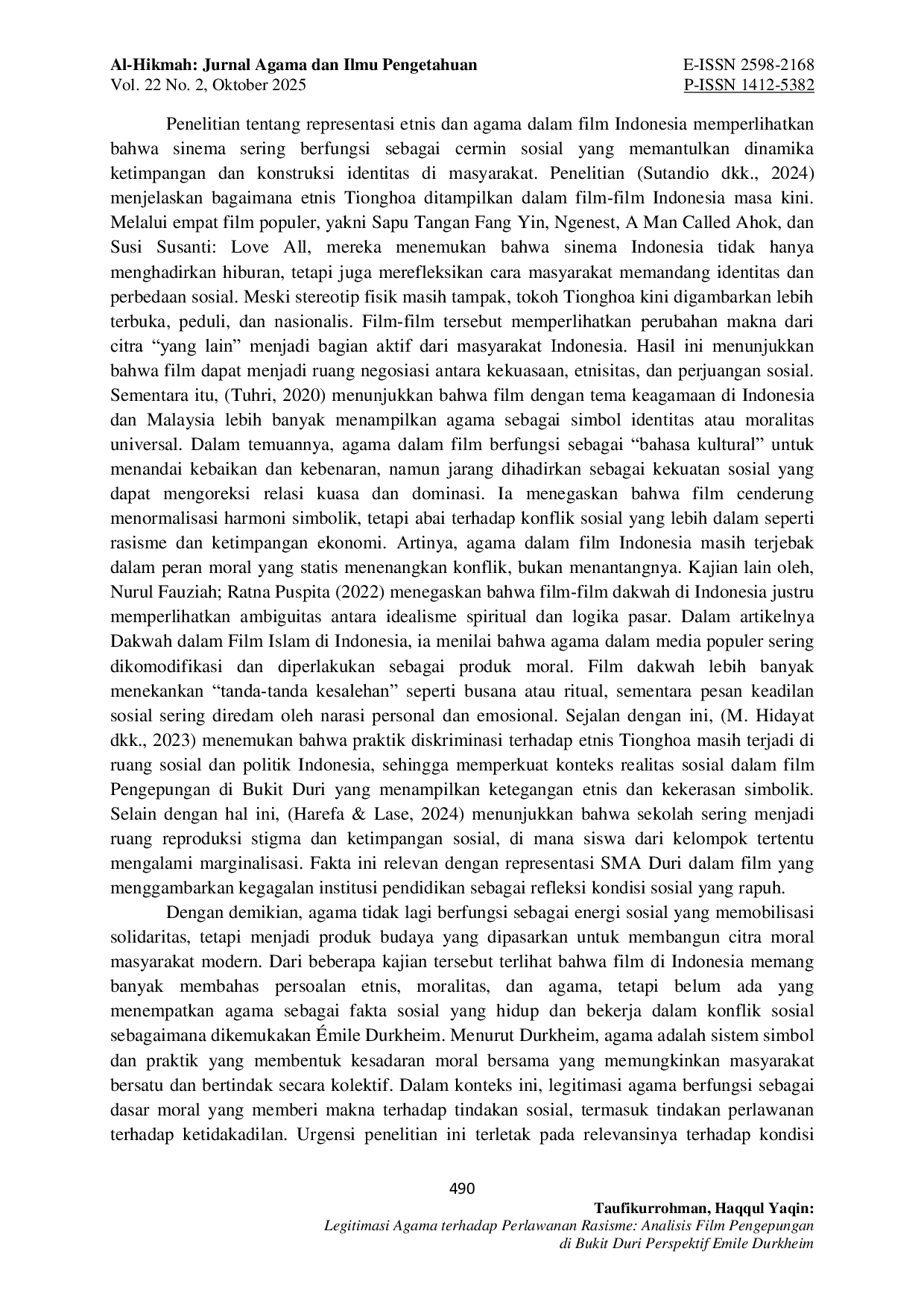 JURIS Legitimasi Agama Terhadap Perlawanan Rasisme Analisis Film Pengepungan di Bukit Duri Perspektif Emile Durkheim