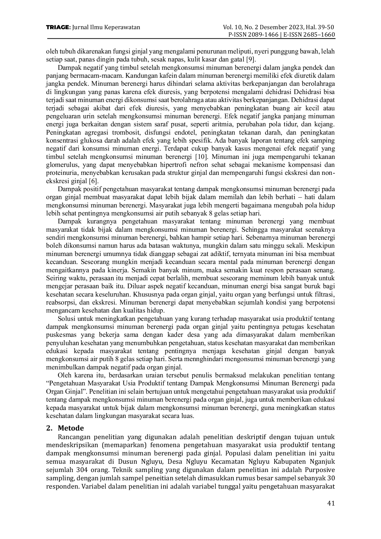 JURIS Pengetahuan Masyarakat Usia Produktif tentang Dampak Mengkonsumsi Minuman Berenergi pada Organ Ginjal