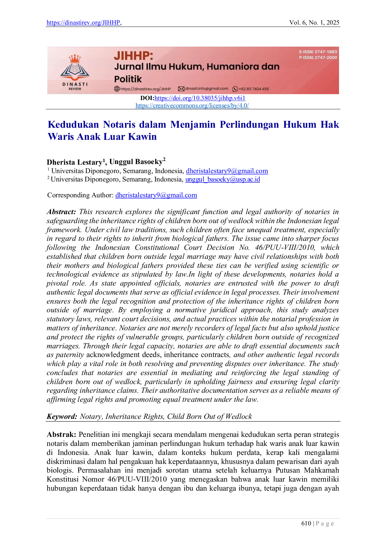 JURIS Kedudukan Notaris dalam Menjamin Perlindungan Hukum Hak Waris Anak Luar Kawin