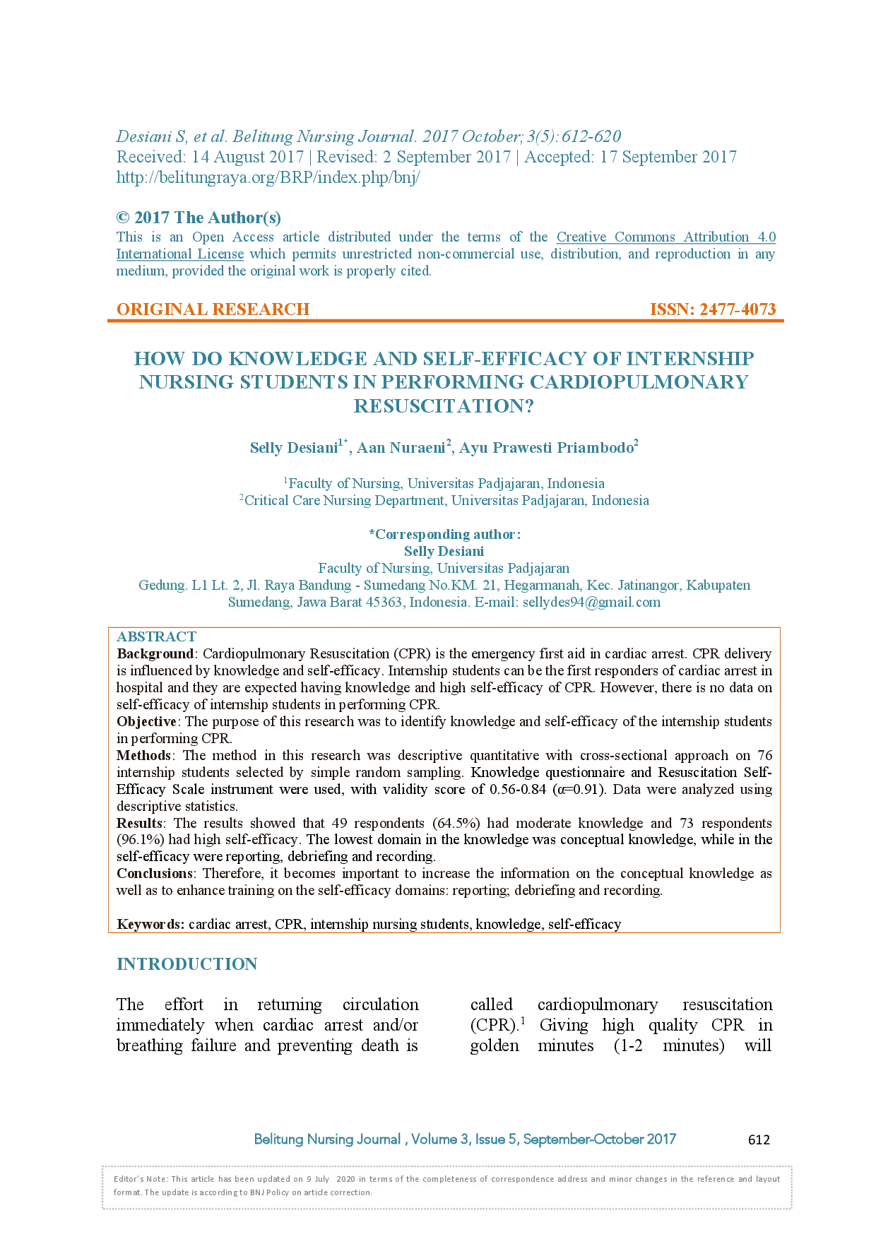 juris How Do Knowledge and Self Efficacy of Internship Nursing Students in Performing Cardiopulmonary Resuscitation