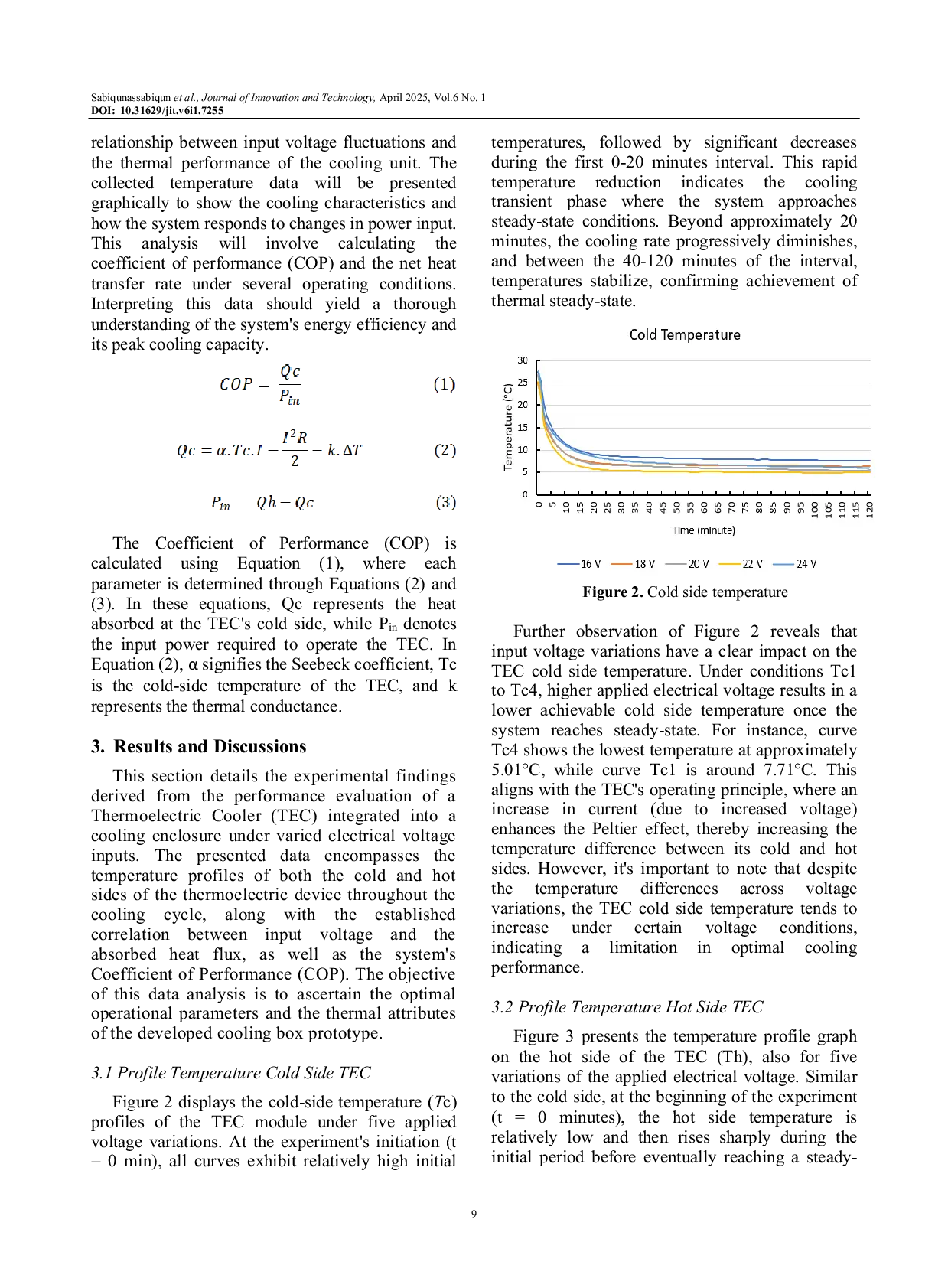 JURIS Investigation of Electrical Voltage Influence on Thermoelectric Cooler TEC Performance in a Stacked Cooling Enclosure