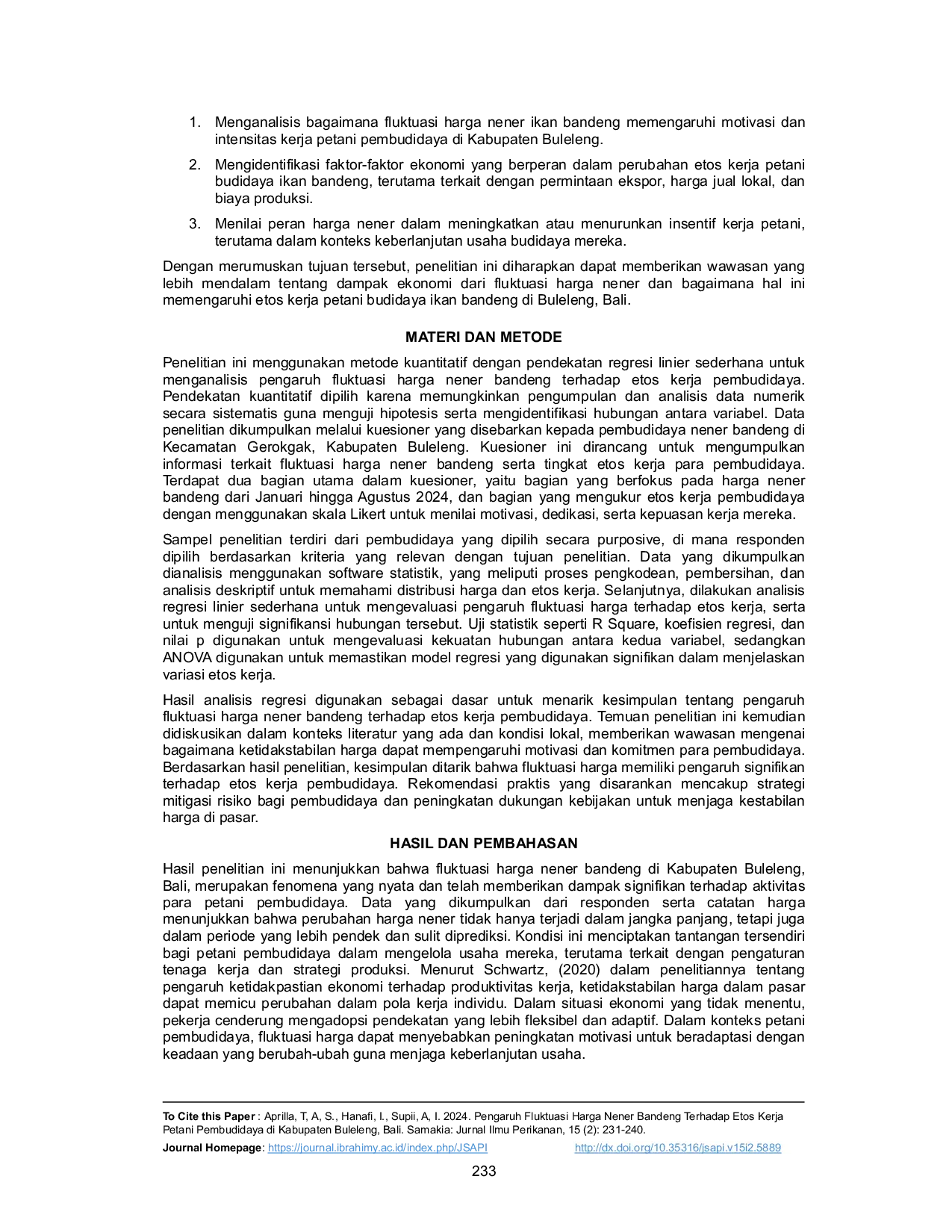 JURIS Pengaruh Fluktuasi Harga Nener Bandeng Terhadap Etos Kerja Petani Pembudidaya di Kabupaten Buleleng Bali