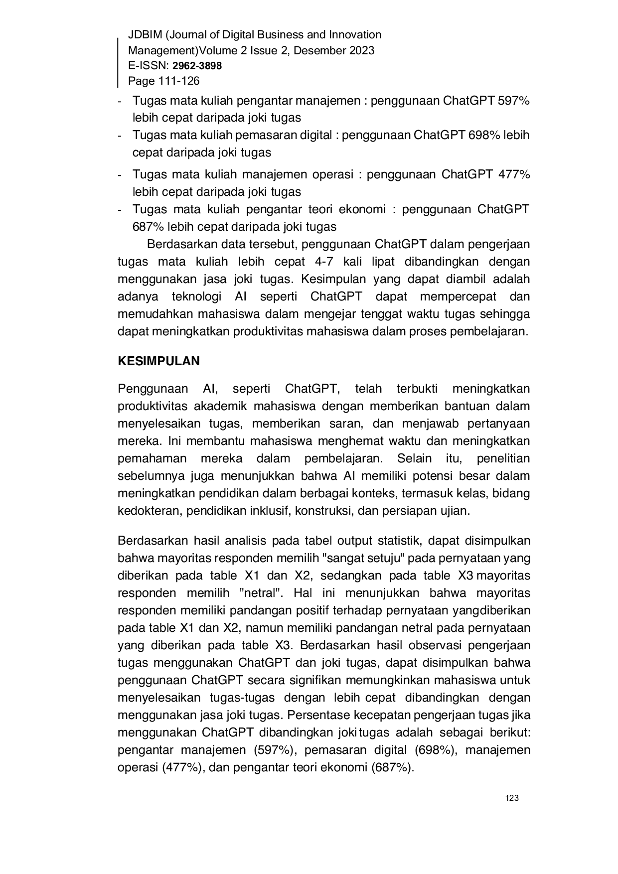 JURIS Analisis Penggunaan Teknologi Artificial Intelligence Terhadap Produktivitas Akademik Mahasiswa