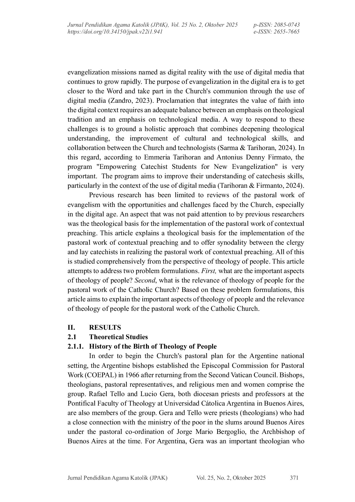 JURIS Relevansi Teologi Rakyat Bagi Karya Pastoral Gereja Katolik