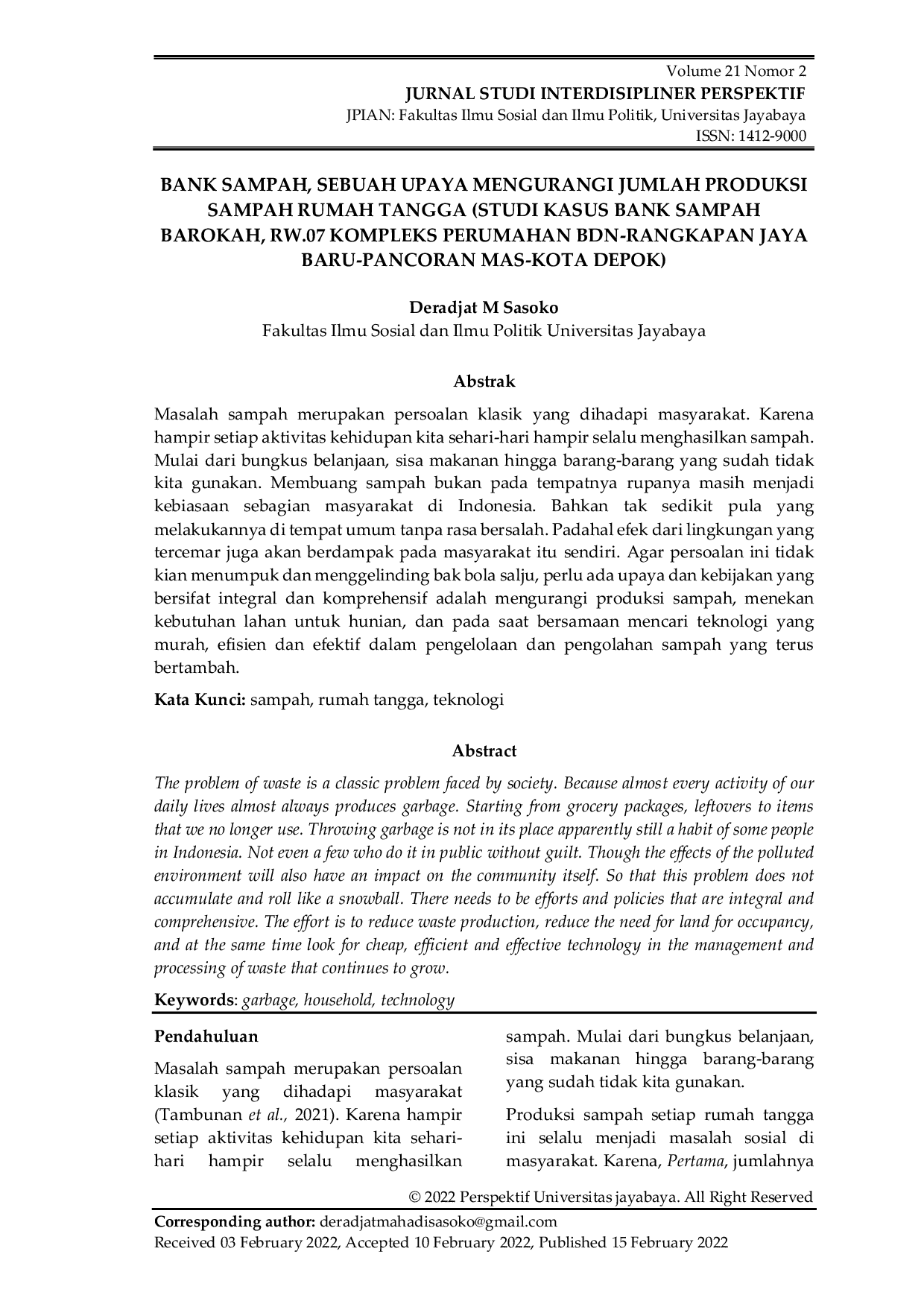 JURIS Bank Sampah Sebuah Upaya Mengurangi Jumlah Produksi Sampah Rumah Tangga Studi Kasus Bank Sampah Barokah Rw 07 Kompleks Perumahan Bdn Rangkapan Jaya Baru Pancoran Mas Kota Depok