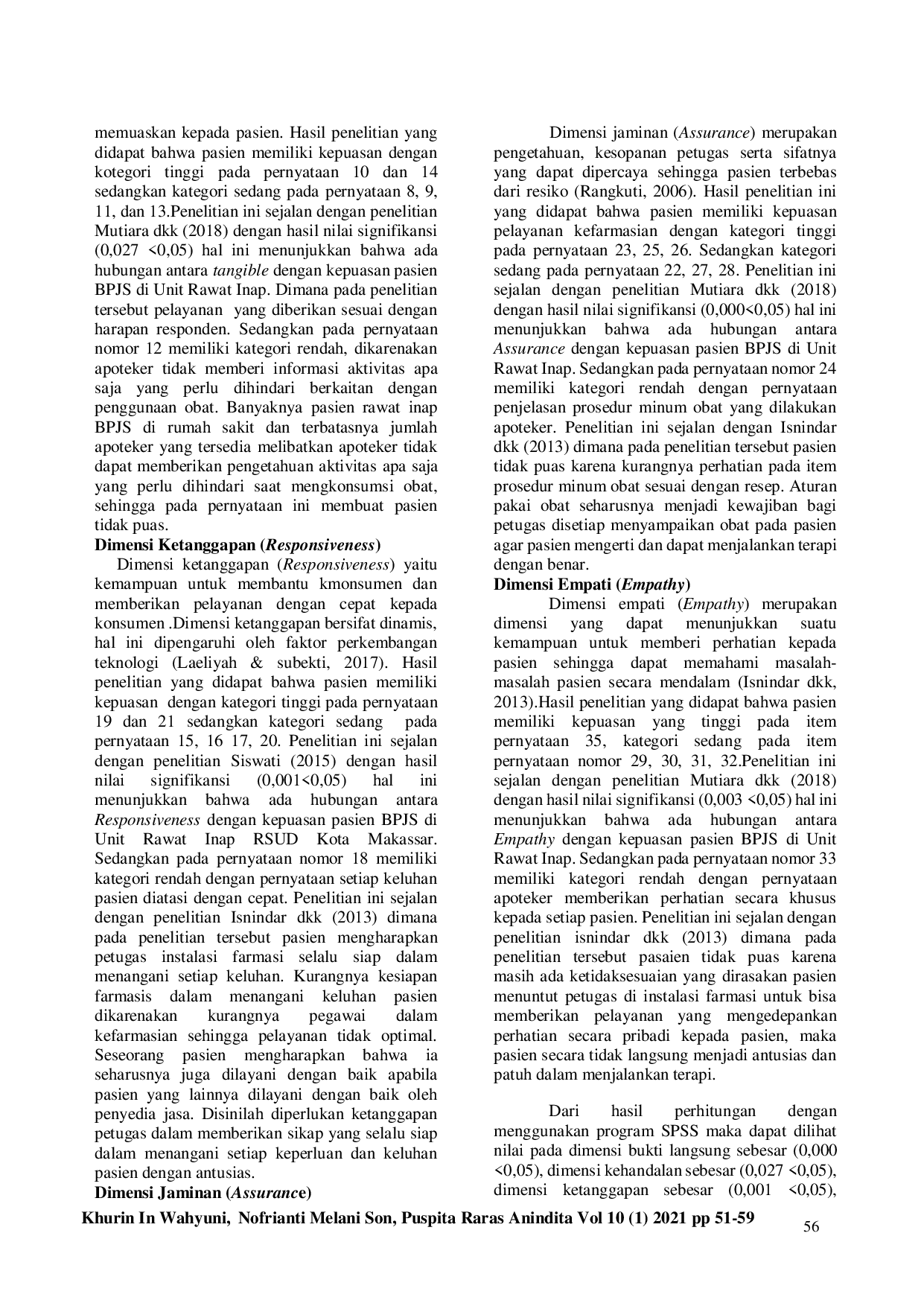 JURIS Analisis Tingkat Kepuasan Pasien Rawat Inap BPJS Badan Penyelenggara Jaminan Sosial Terhadap Pelayanan Kefarmasian Di Rs X Sidoarjo