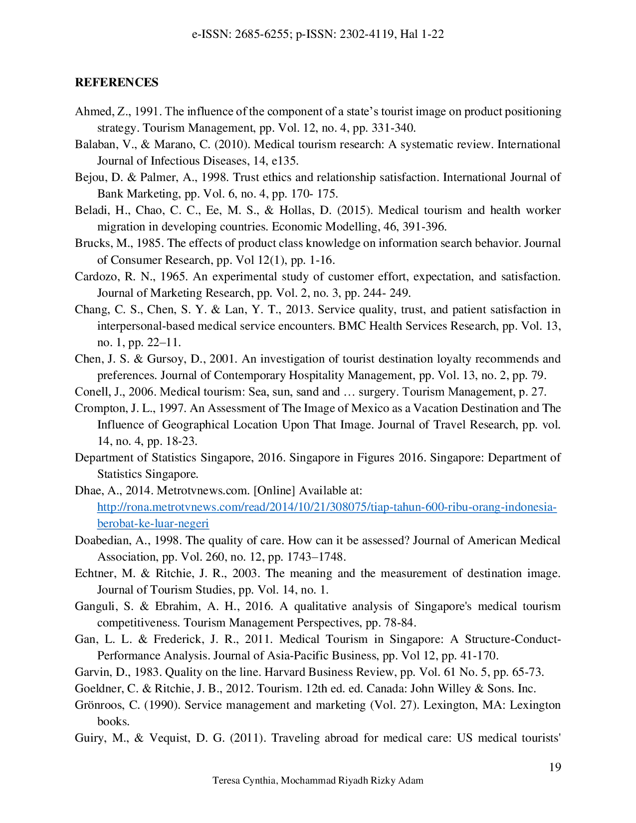 JURIS An Analysis of Attitudinal Loyalty in Singapore Medical Tourism from the Perspective of Indonesian Medical Tourists