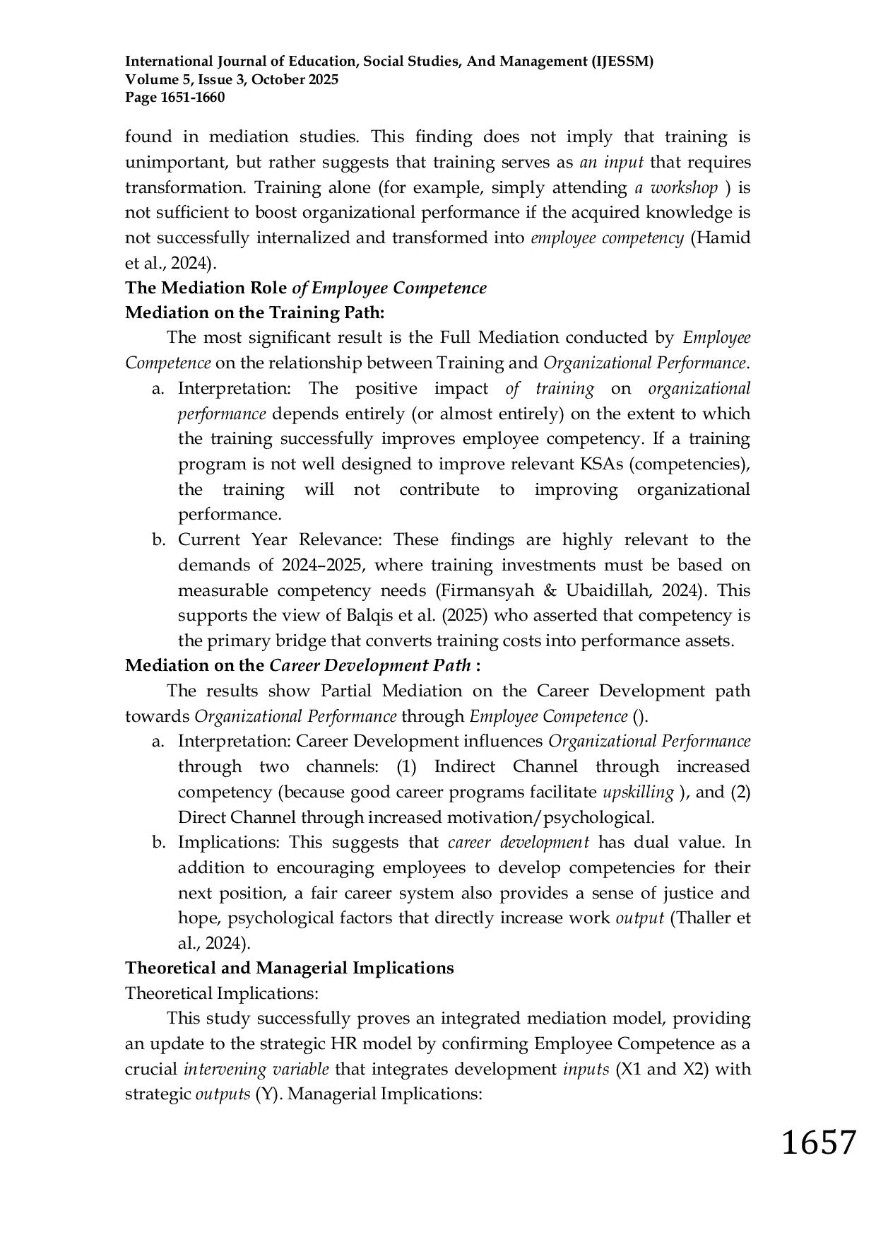JURIS The Effect of Career Development and Training on Organizational Performance the Mediation Role of Employee Competence