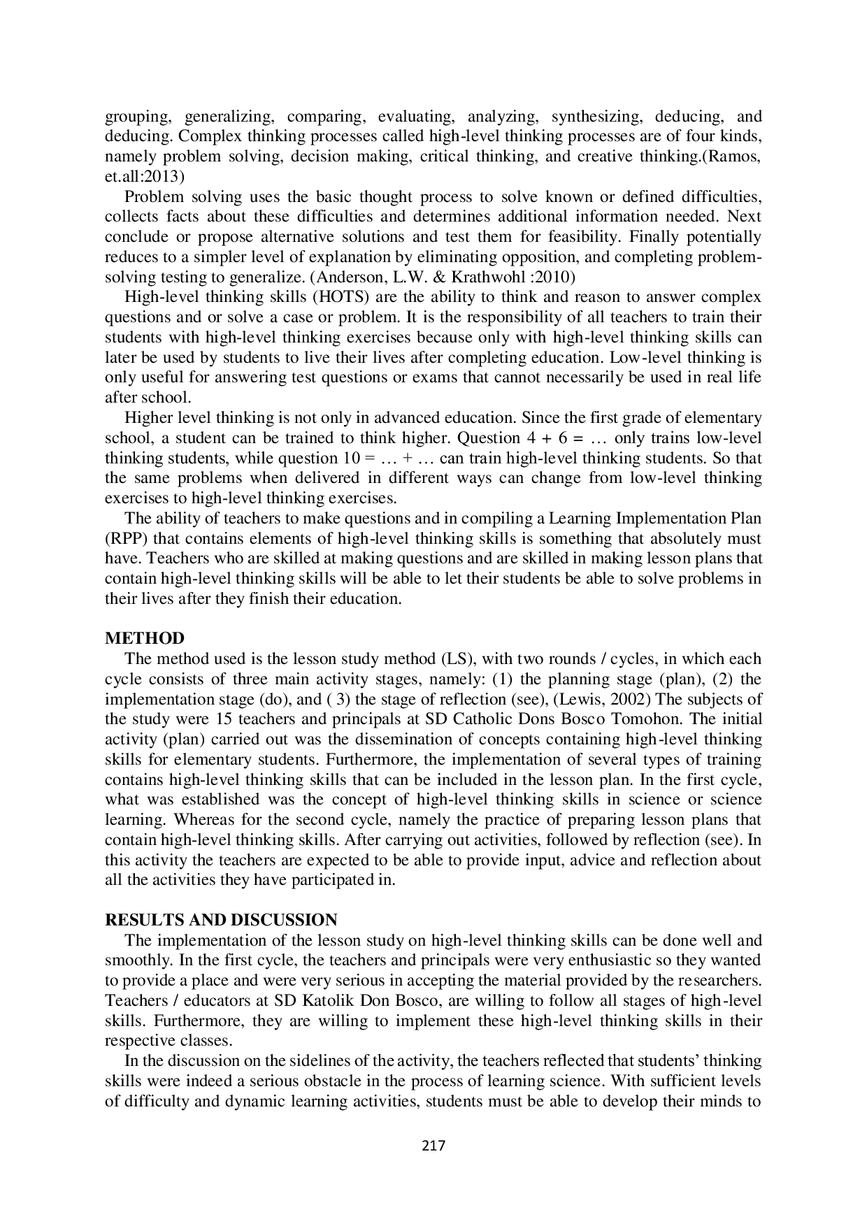 JURIS Apply High Order Thinking Skills in Science Lessons in Primary School