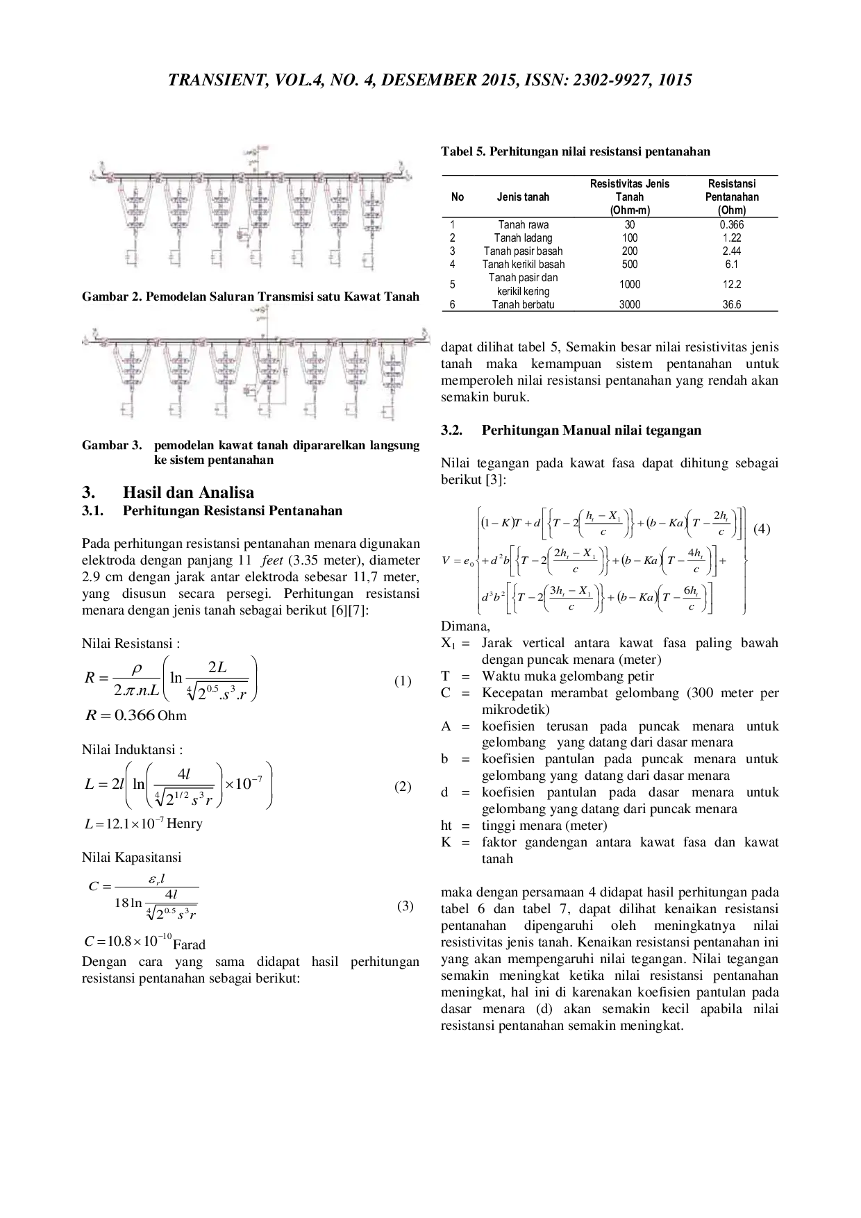 JURIS Simulasi Penentuan Nilai Tahanan Pentanahan Menara Transmisi 150 Kv Terhadap Backflashover Akibat Sambaran Petir Langsung