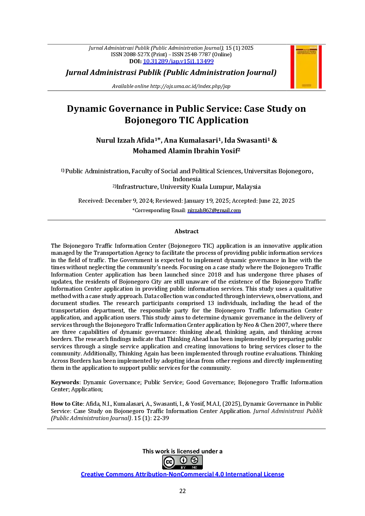 juris Dynamic Governance in public service Case Study on Bojonegoro Traffic Information Center application