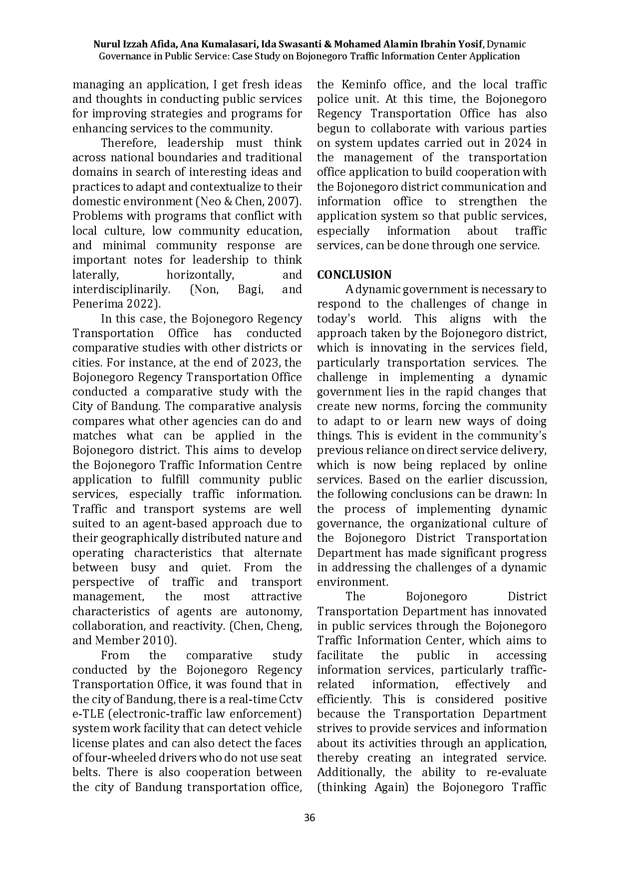 juris Dynamic Governance in public service Case Study on Bojonegoro Traffic Information Center application