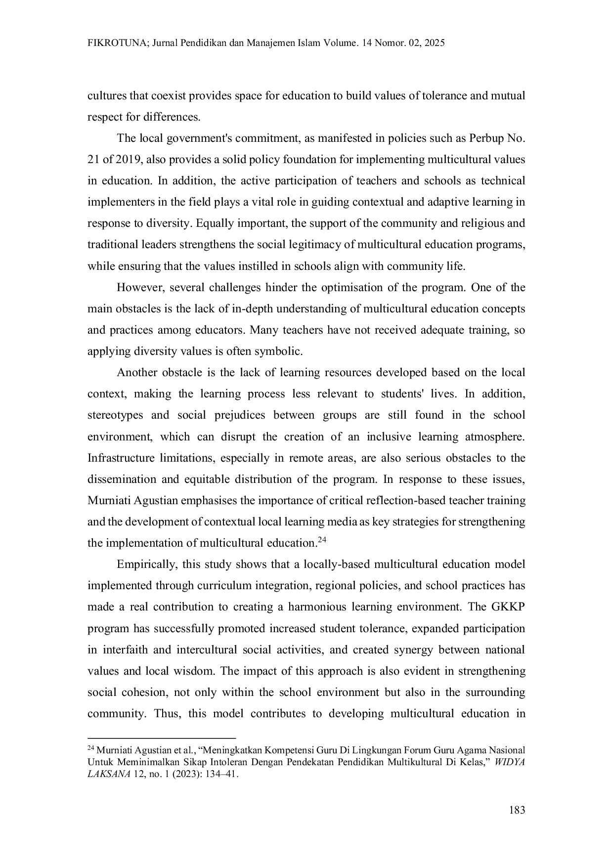JURIS Multicultural Education as a Strategy for Maintaining Unity and harmony in diversity in North Lombok Regency