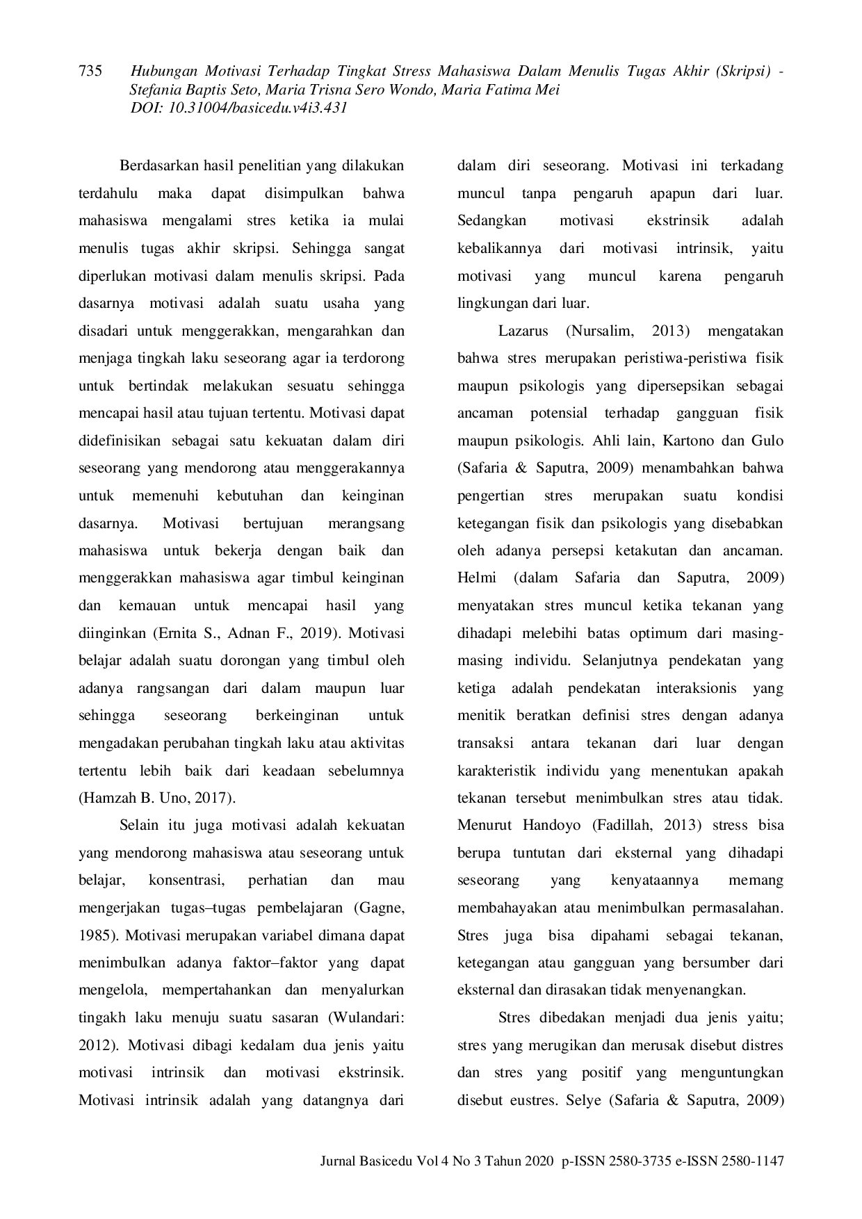 JURIS Hubungan Motivasi Terhadap Tingkat Stress Mahasiswa Dalam Menulis Tugas Akhir Skripsi