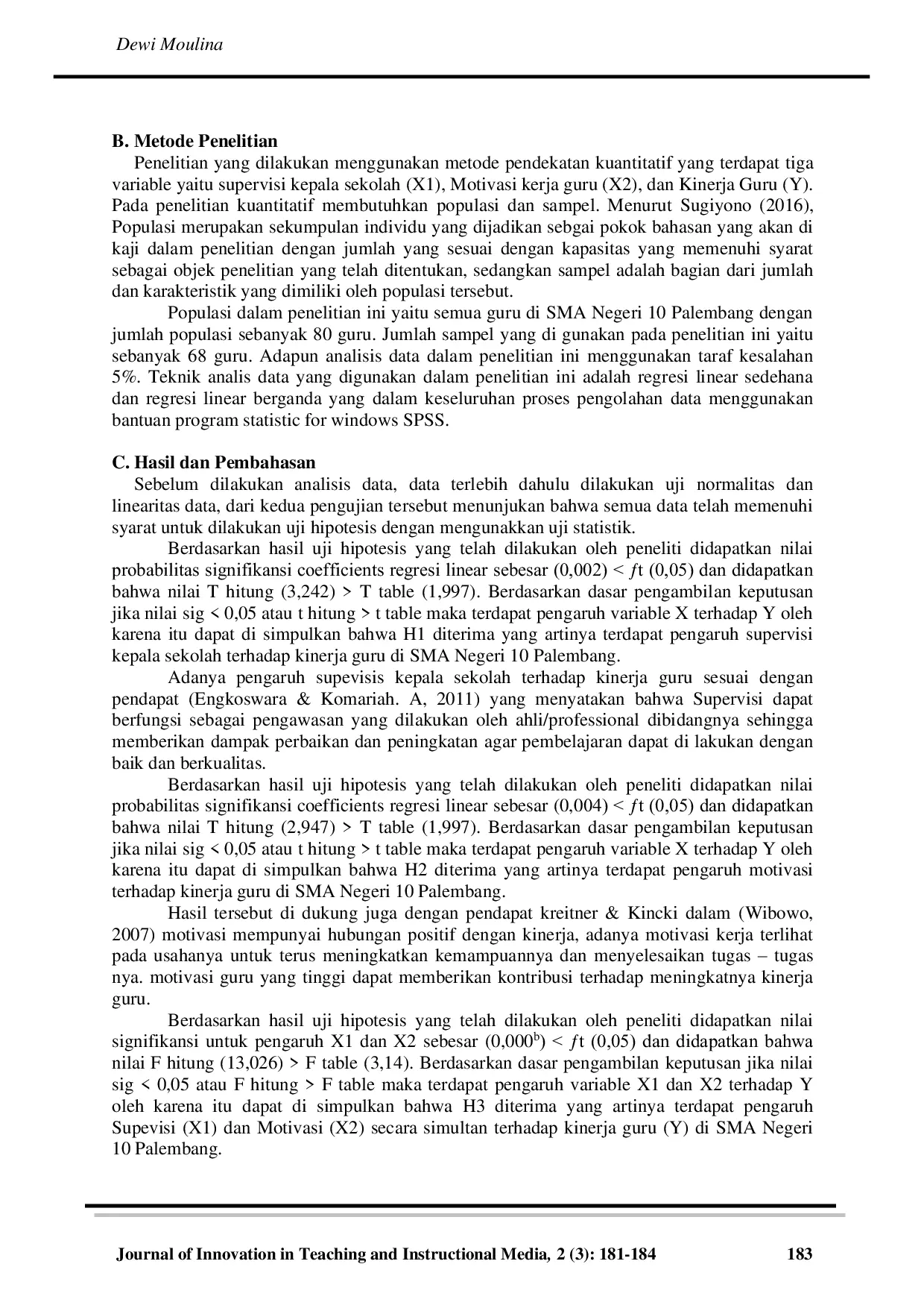 JURIS Pengaruh Supervisi Akademik Kepala Sekolah dan Motivasi Kerja Guru Terhadap Kinerja Guru