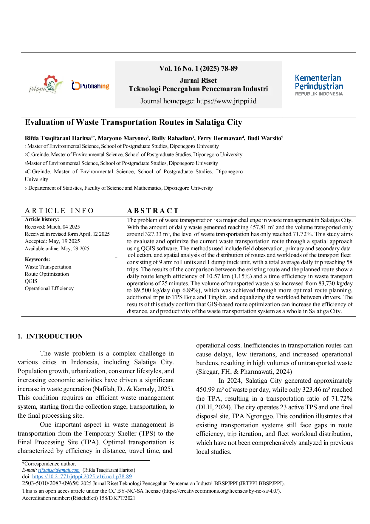 JURIS Evaluation of Waste Transportation Routes in Salatiga City