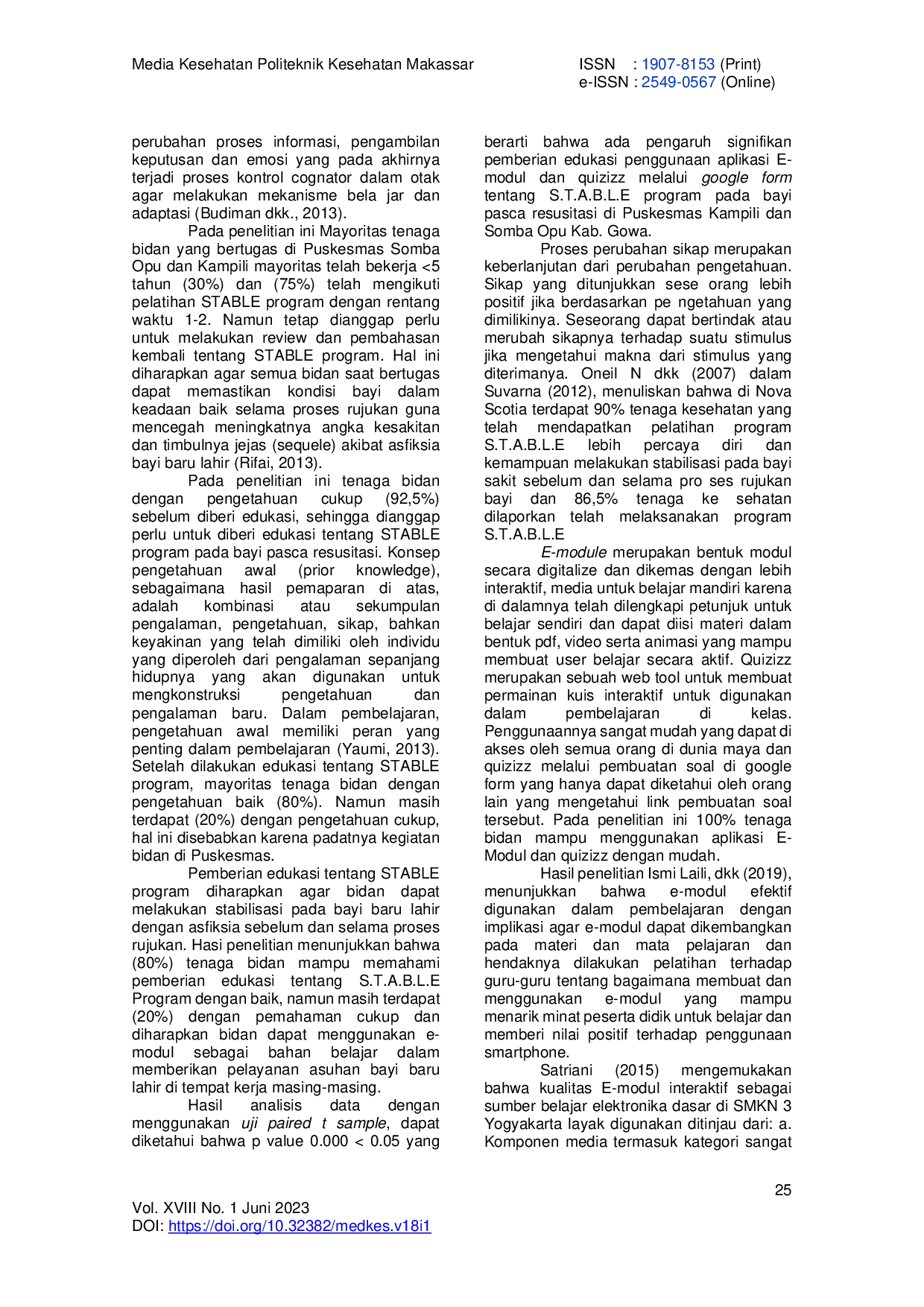 JURIS Health Workers Knowledge About S T A B L E Program in Post Resuscitated Infants