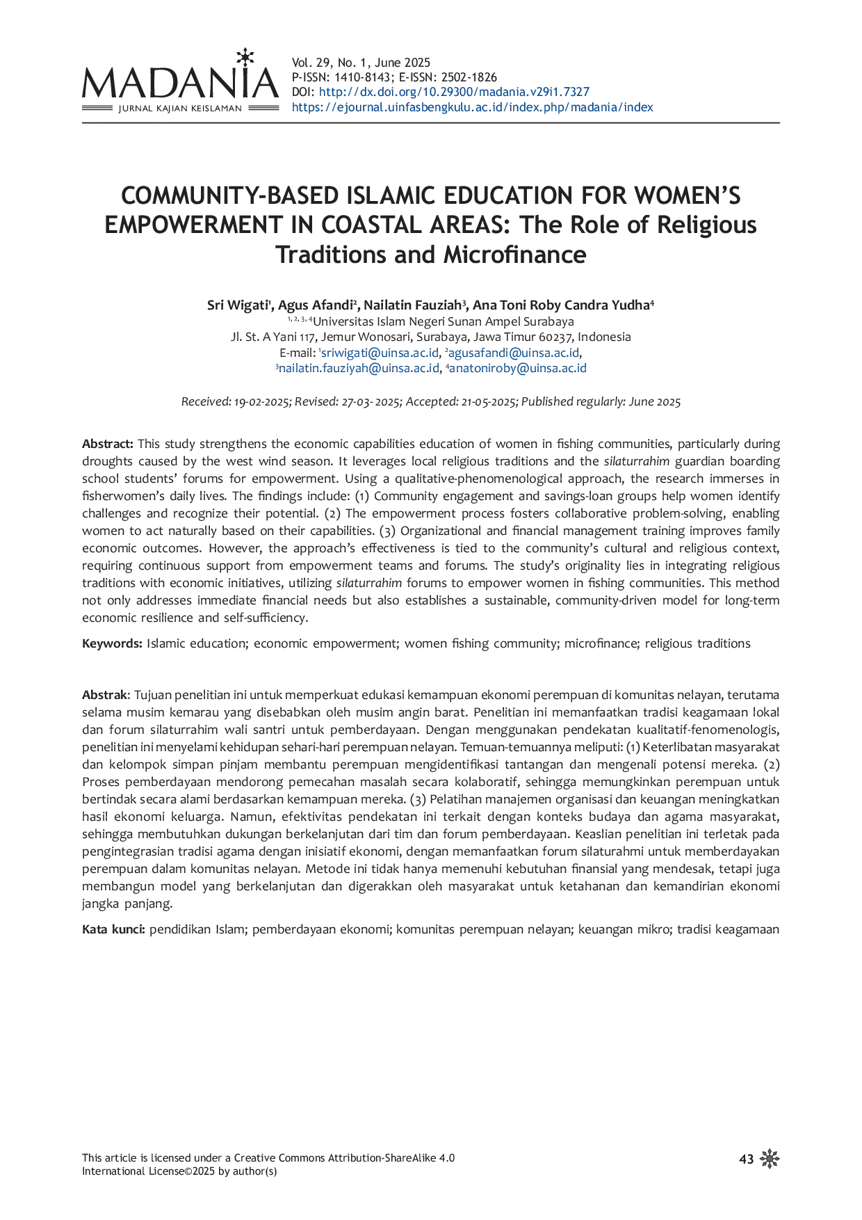 JURIS Community Based Islamic Education for Women s Empowerment in Coastal Areas The Role of Religious Traditions and Microfinance
