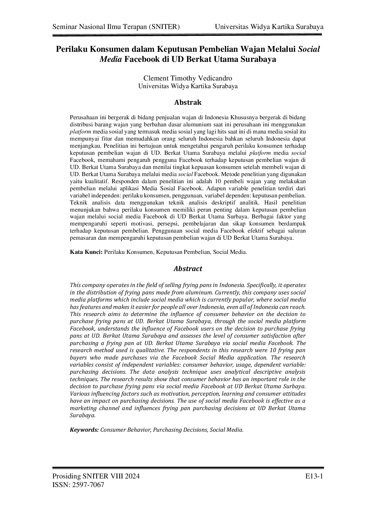 JURIS Perilaku Konsumen dalam Keputusan Pembelian Wajan Melalui Social Media Facebook di UD Berkat Utama Surabaya