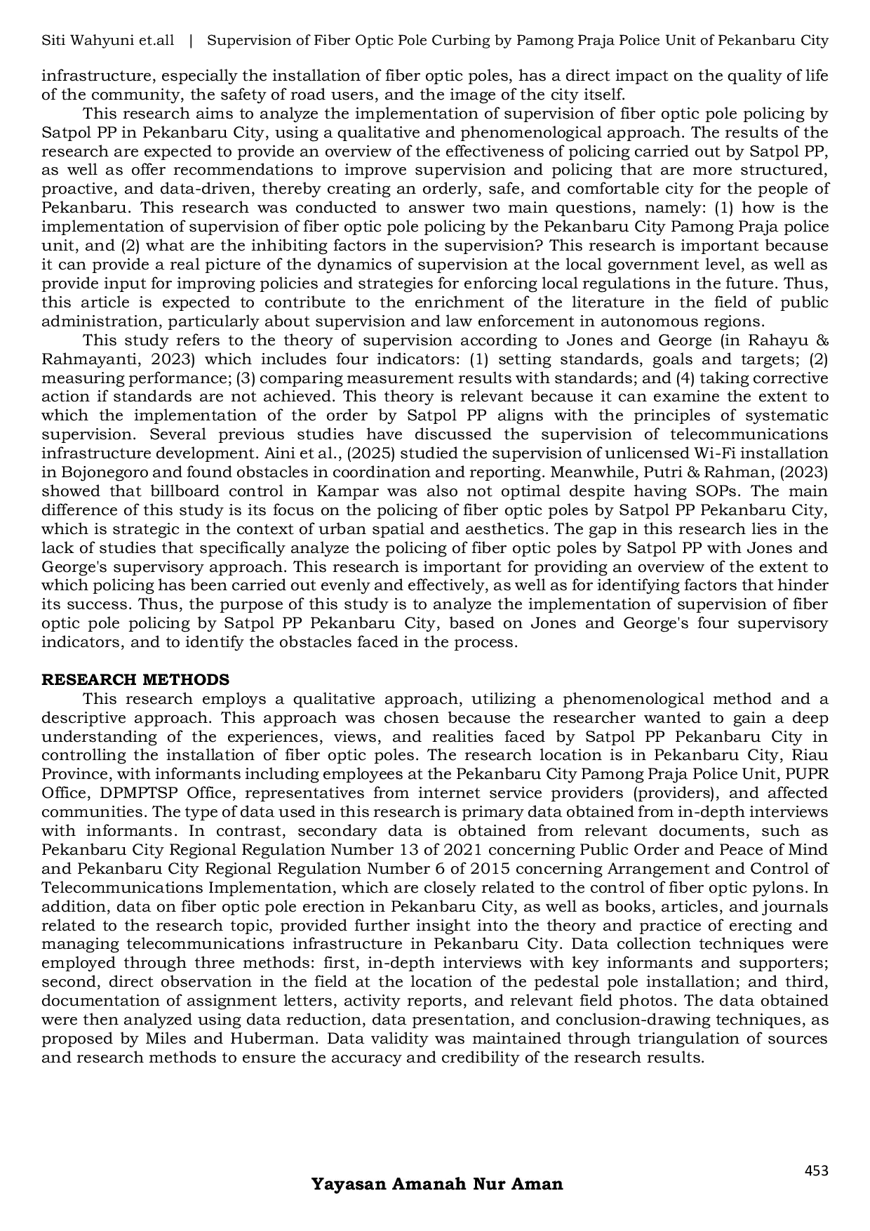 JURIS Pengawasan Penertiban Tiang Tumpu Fiber Optic Oleh Satuan Polisi Pamong Praja Kota Pekanbaru