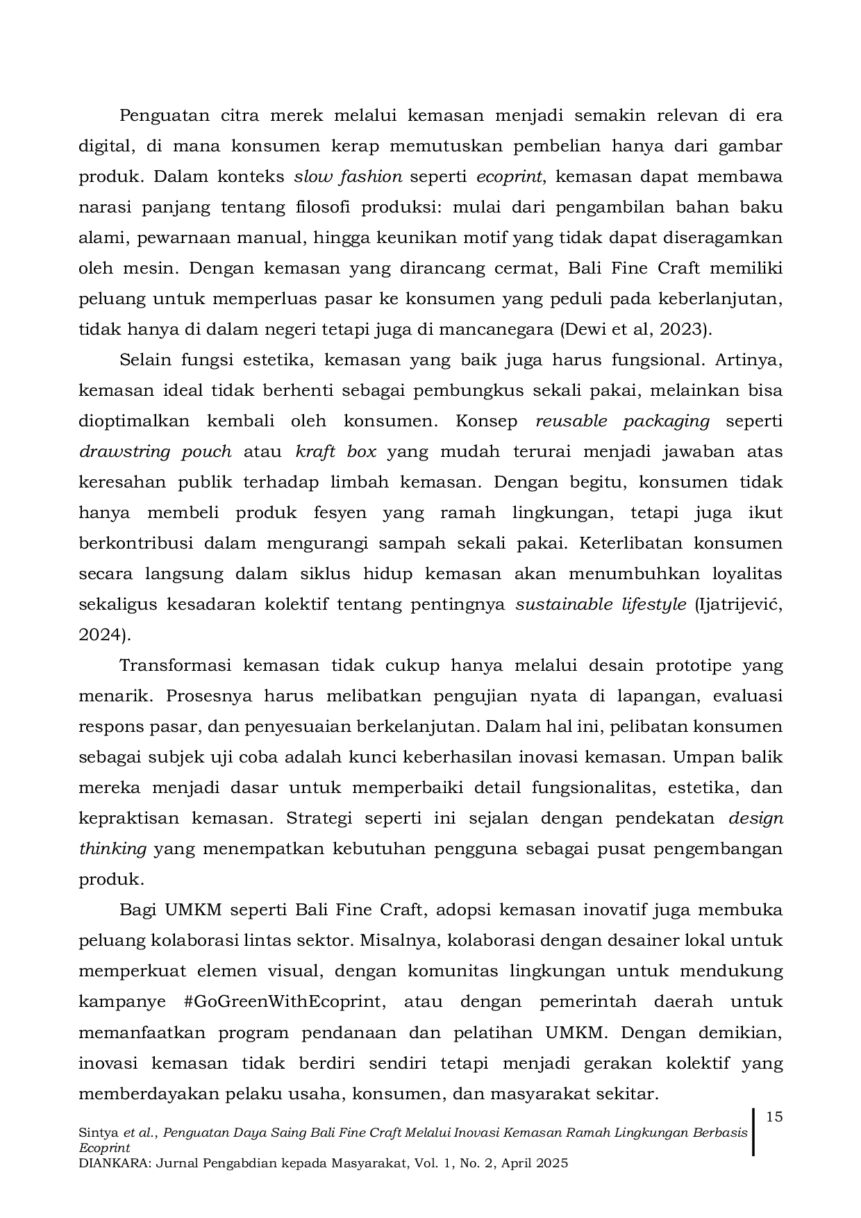 JURIS Penguatan Daya Saing Bali Fine Craft Melalui Inovasi Kemasan Ramah Lingkungan Berbasis Ecoprint