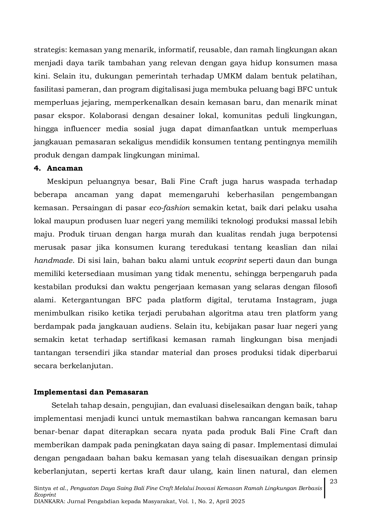 JURIS Penguatan Daya Saing Bali Fine Craft Melalui Inovasi Kemasan Ramah Lingkungan Berbasis Ecoprint