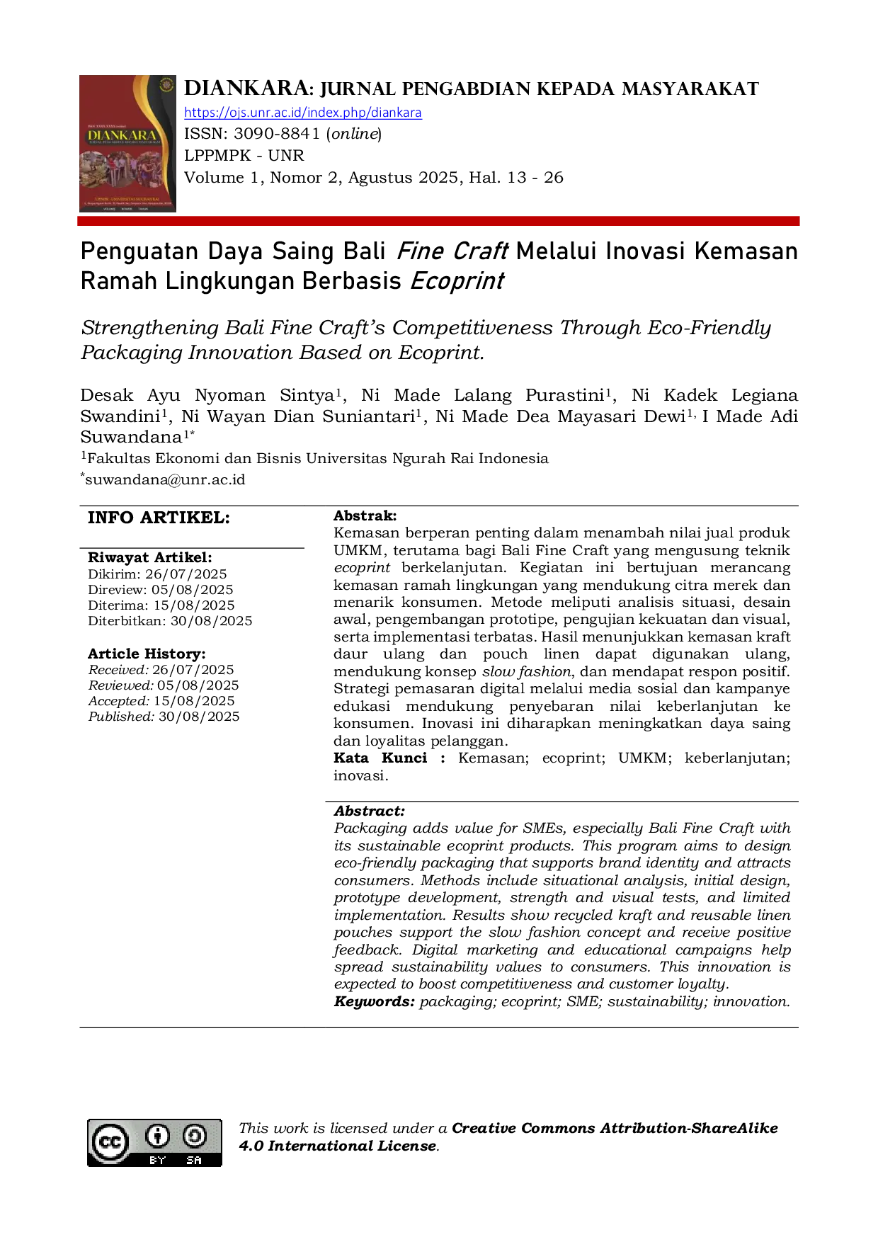 JURIS Penguatan Daya Saing Bali Fine Craft Melalui Inovasi Kemasan Ramah Lingkungan Berbasis Ecoprint
