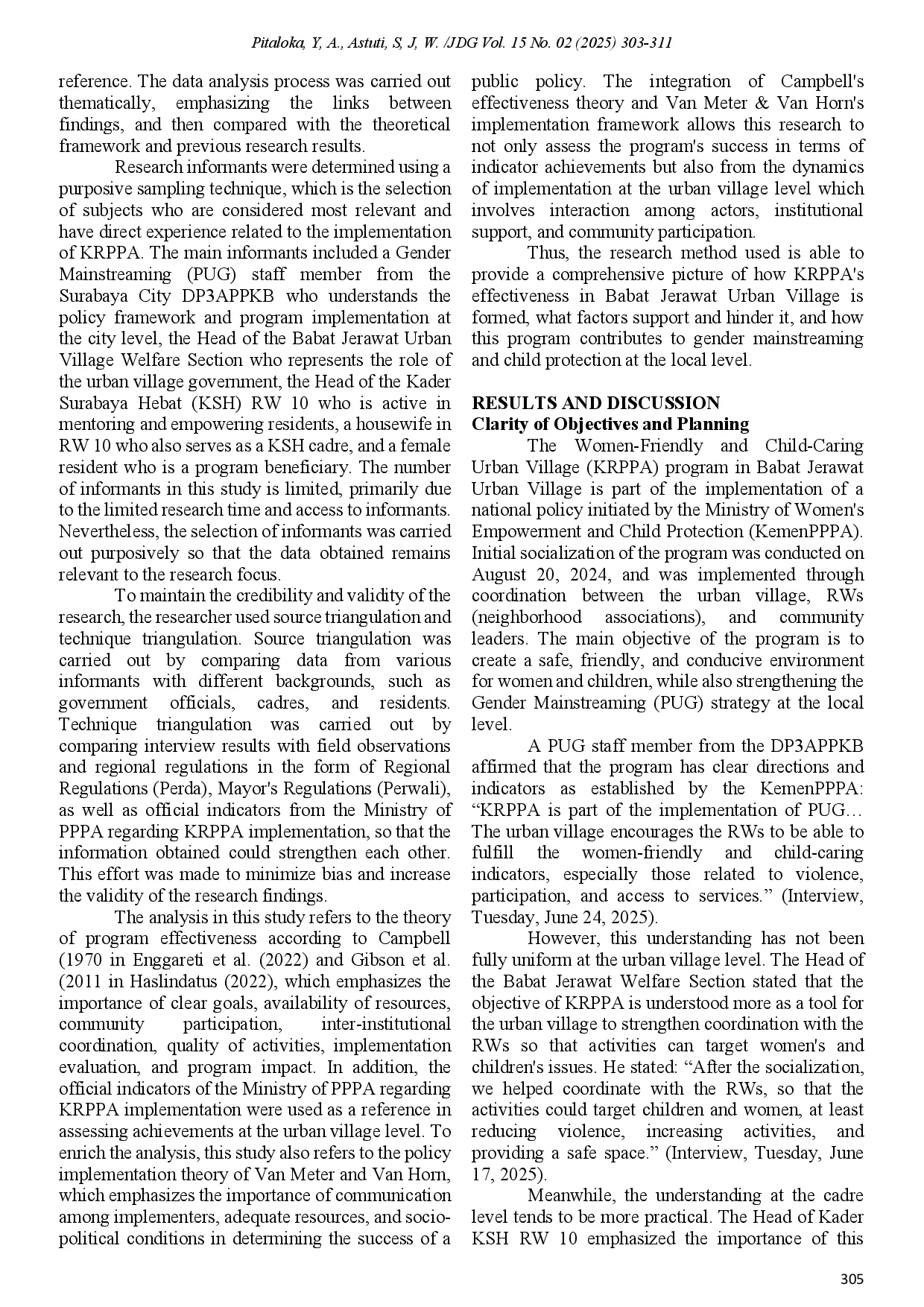 juris The Effectiveness of the KRPPA Program for Gender Mainstreaming in Babat Jerawat Village