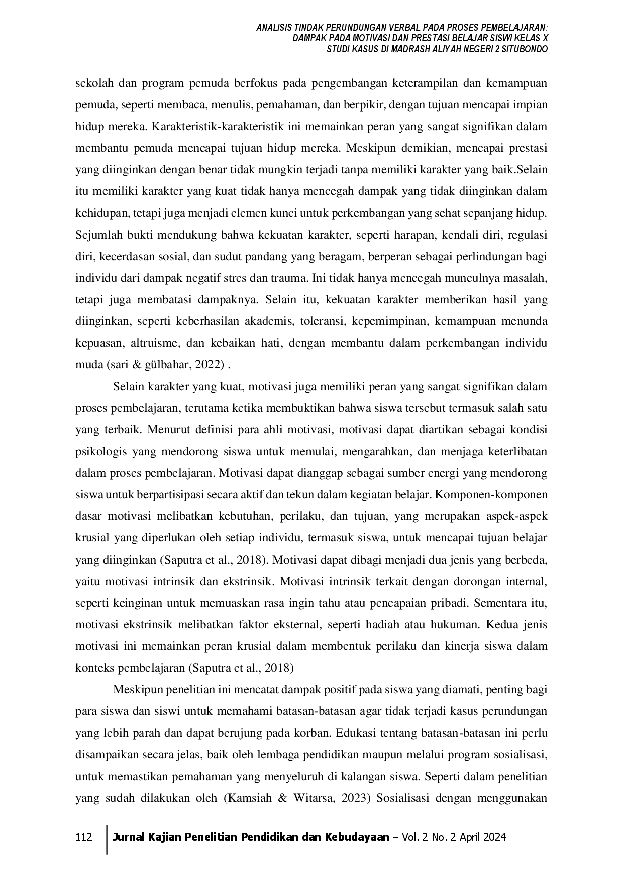 juris Analisis Tindak Perundungan Verbal Pada Proses Pembelajaran Dampak Pada Motivasi dan Prestasi Belajar Siswi Kelas X Studi Kasus di Madrash Aliyah Negeri 2 Situbondo