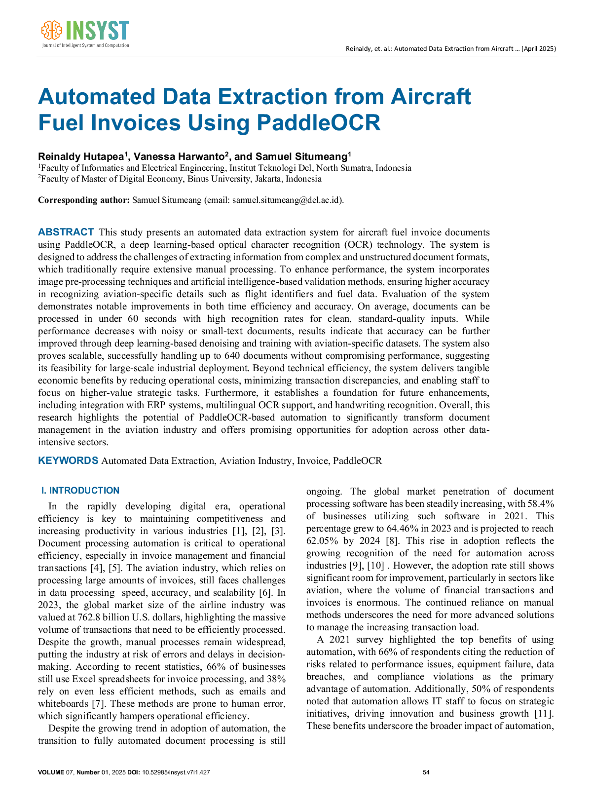JURIS Automated Data Extraction from Aircraft Fuel Invoices Using PaddleOCR