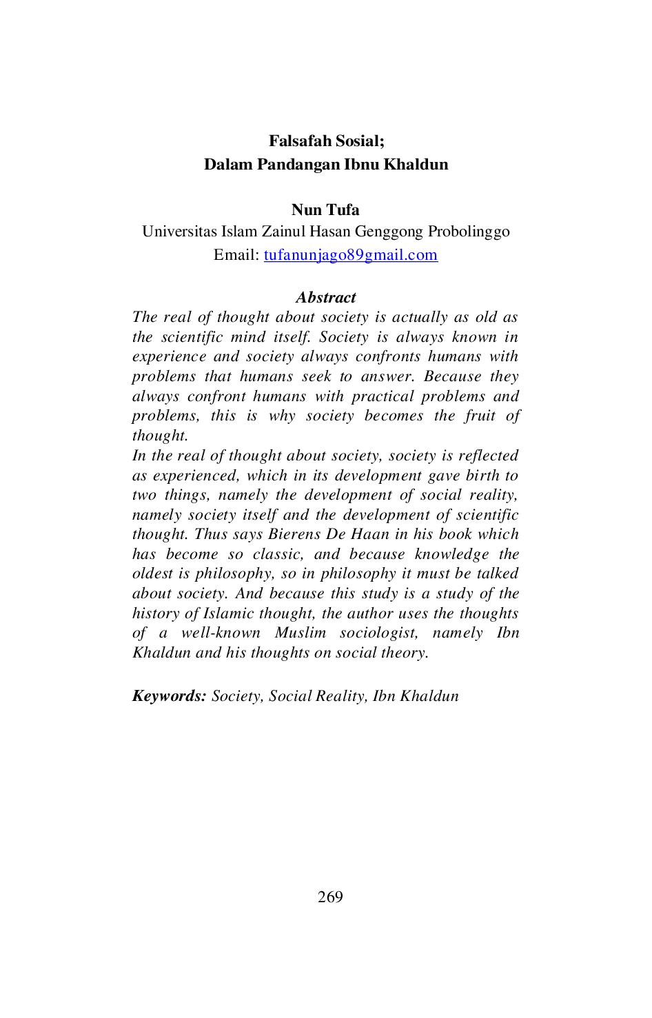 JURIS Falsafah Sosial Dalam Pandangan Ibnu Khaldun