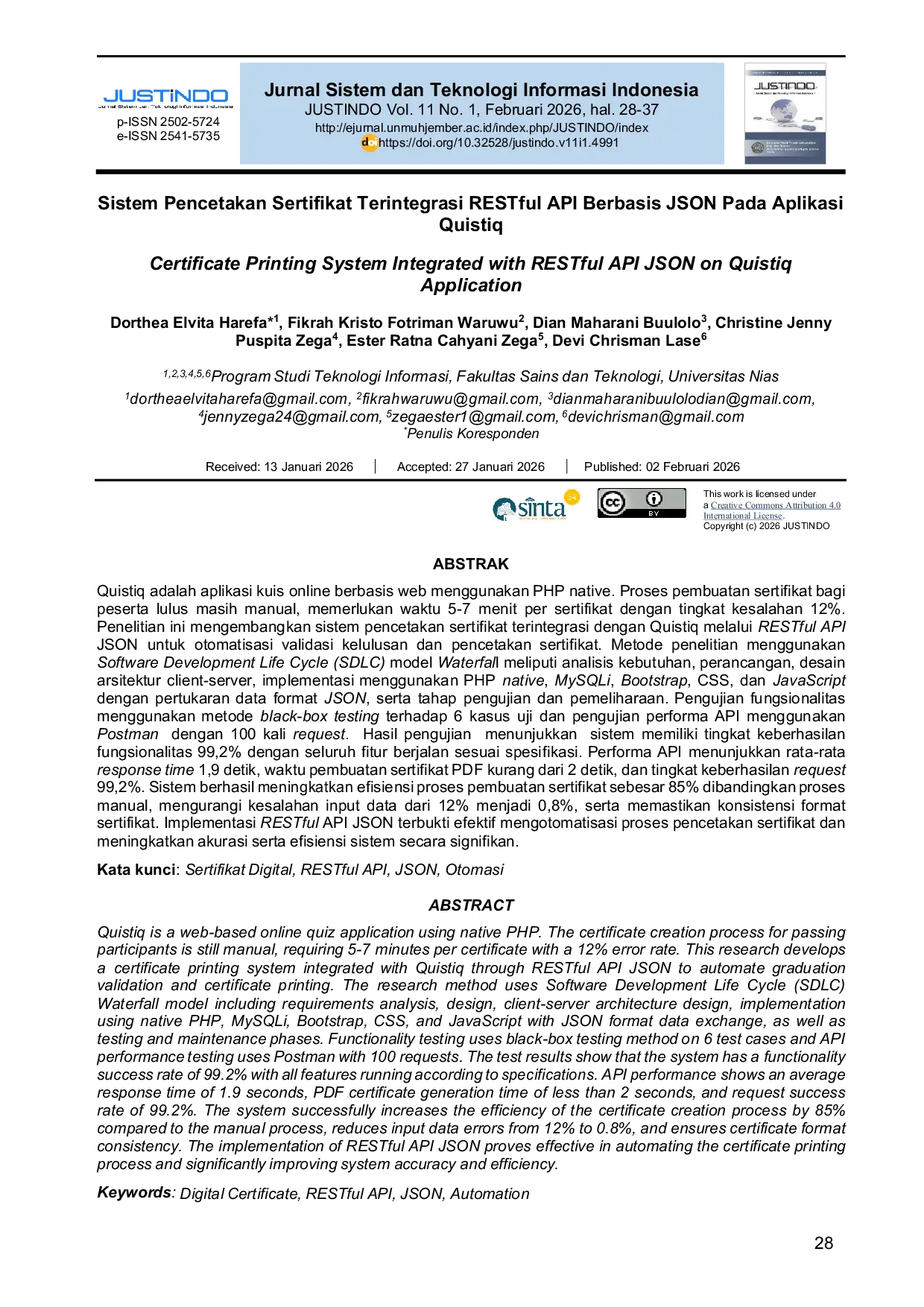 JURIS Certificate Printing System Integrated with RESTful API JSON on Quistiq Application