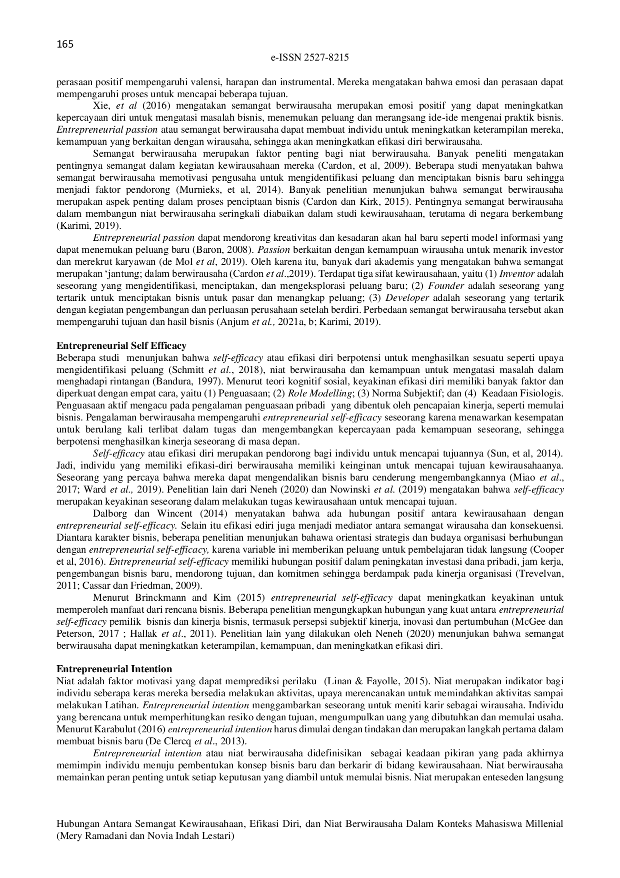 JURIS Hubungan Antara Semangat Kewirausahaan Efikasi Diri dan Niat Berwirausaha Dalam Konteks Mahasiswa Millenial