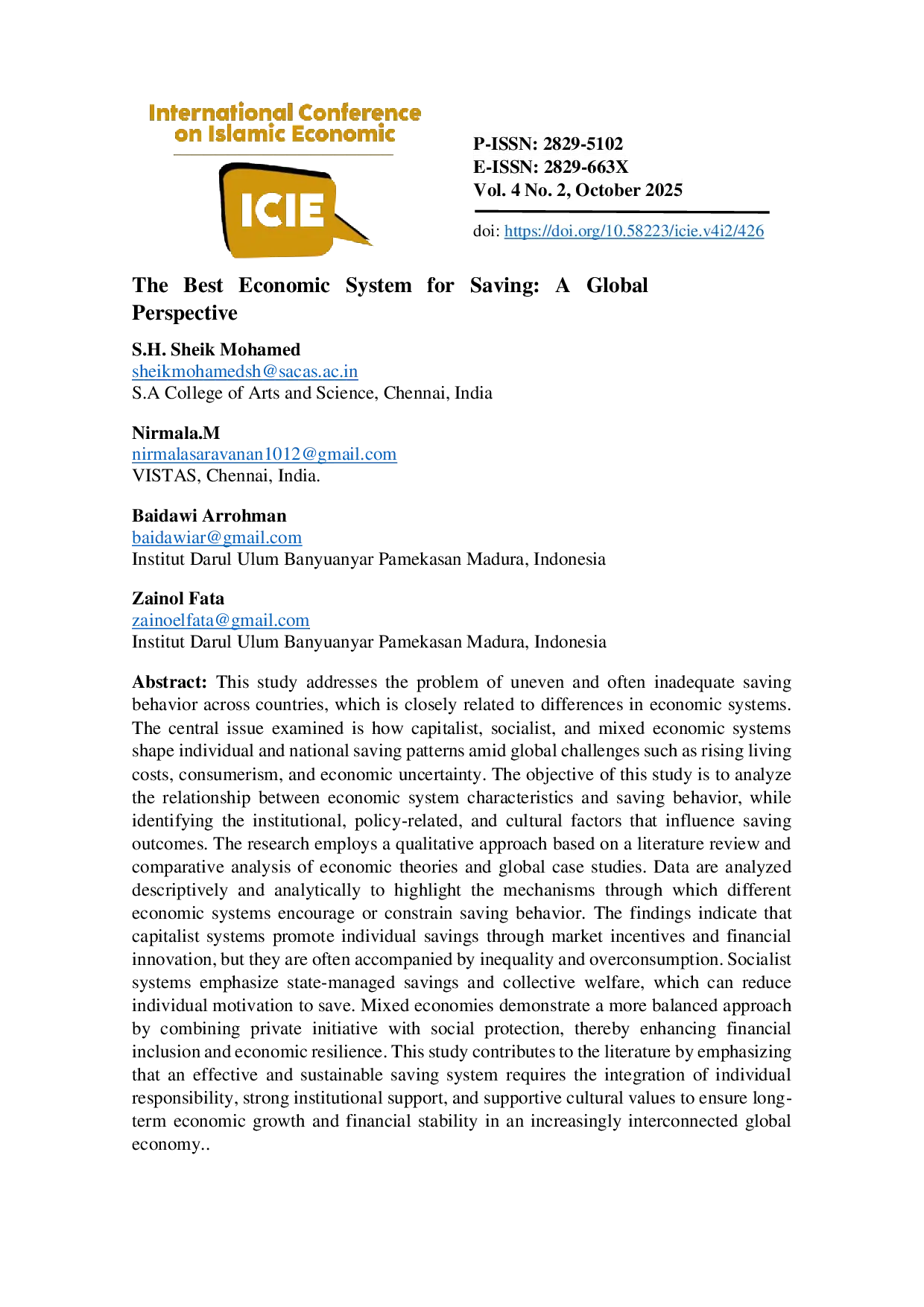 JURIS The Best Economic System for Saving A Global Perspective