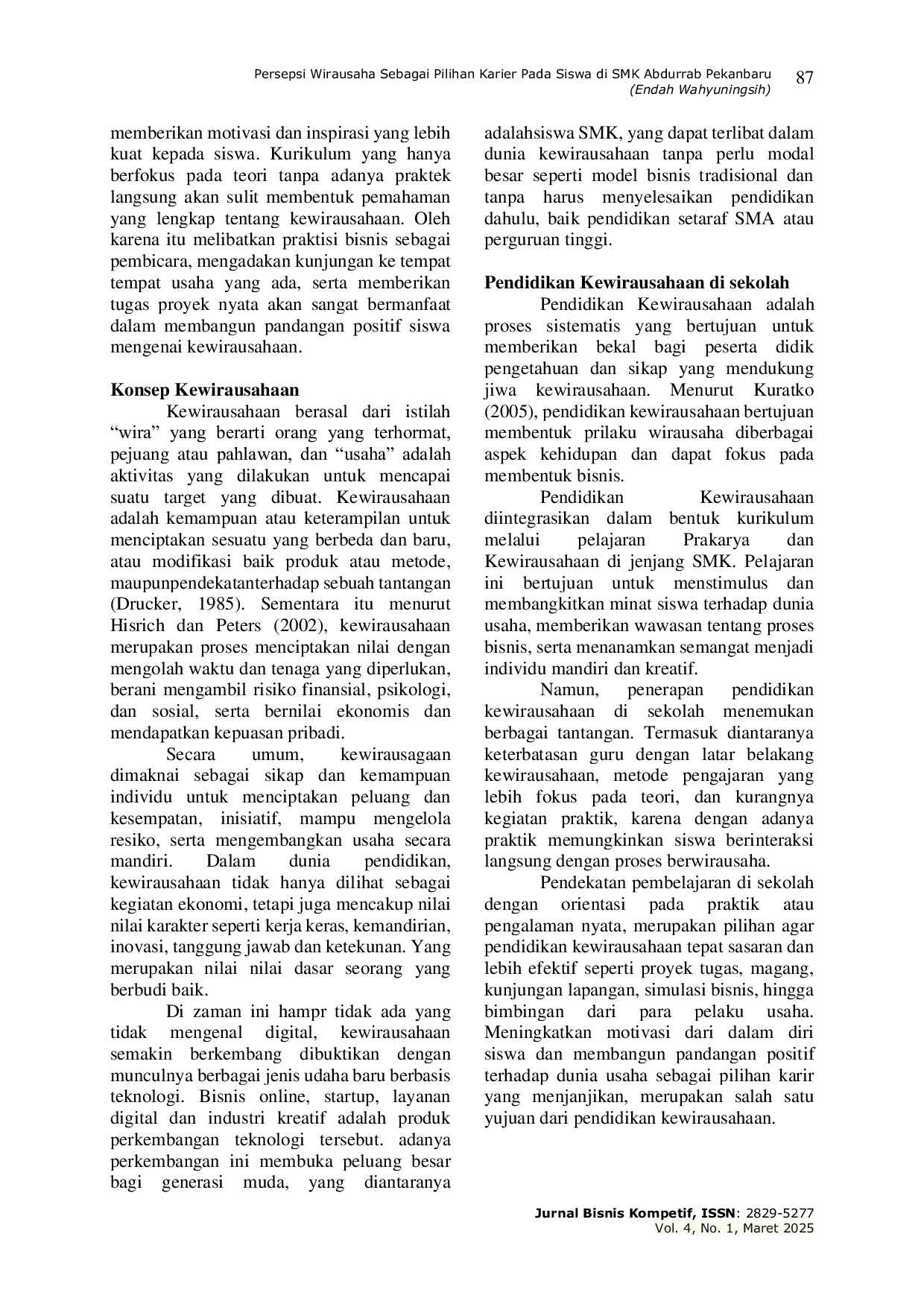 JURIS Persepsi Wirausaha Sebagai Pilihan Karier Pada Siswa Di Smk Abdurrab Pekanbaru