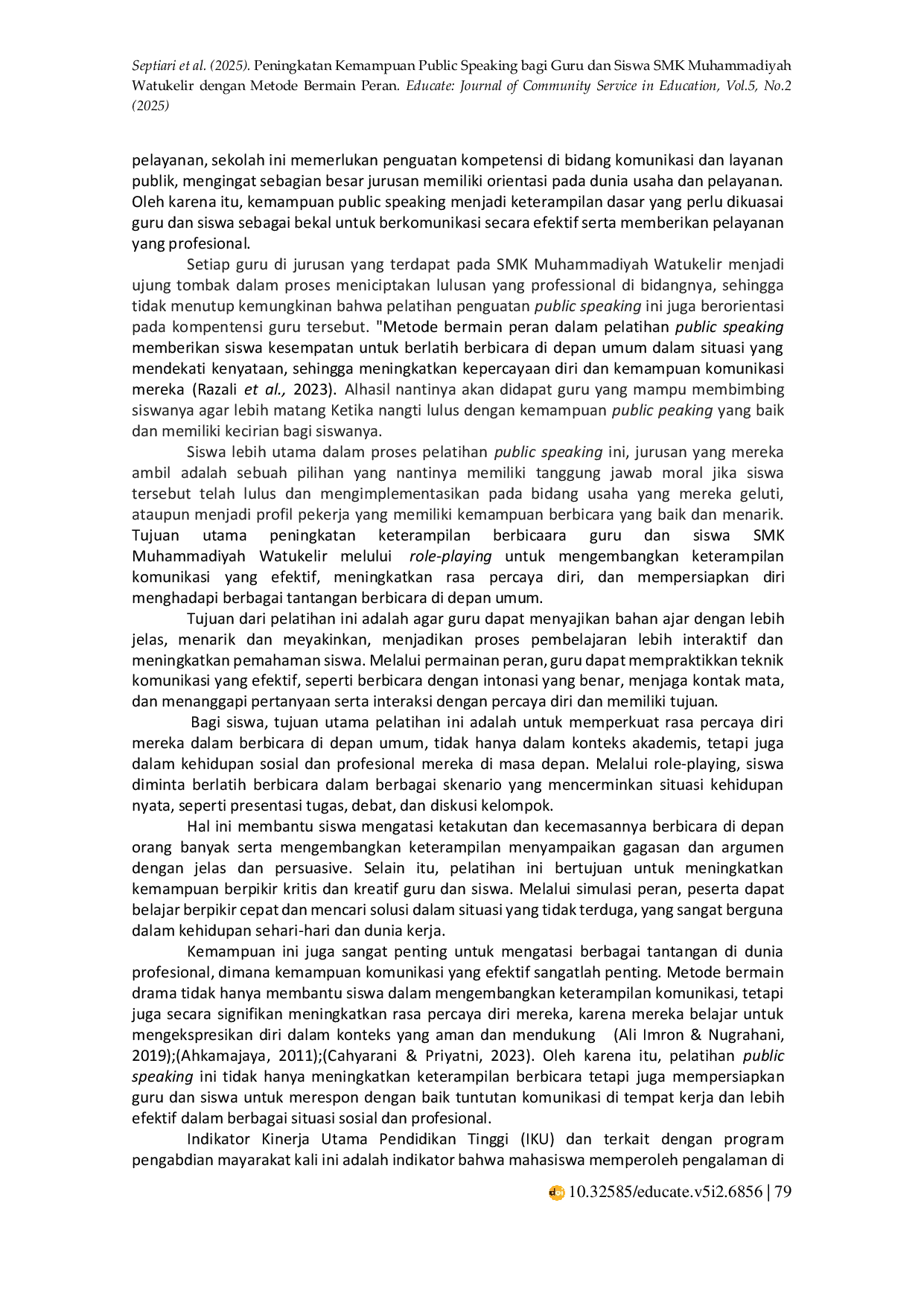 JURIS Peningkatan Kemampuan Public Speaking bagi Guru dan Siswa SMK Muhammadiyah Watukelir dengan Metode Bermain Peran
