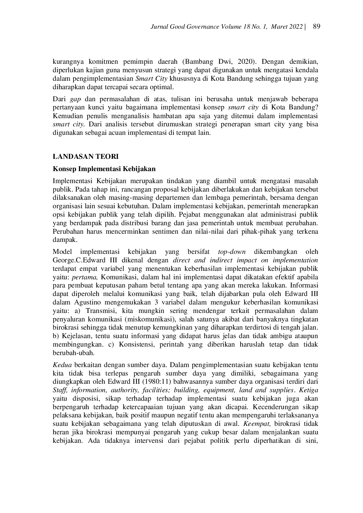 JURIS Strategi Implementasi Smart City Studi Kasus di Kota Bandung