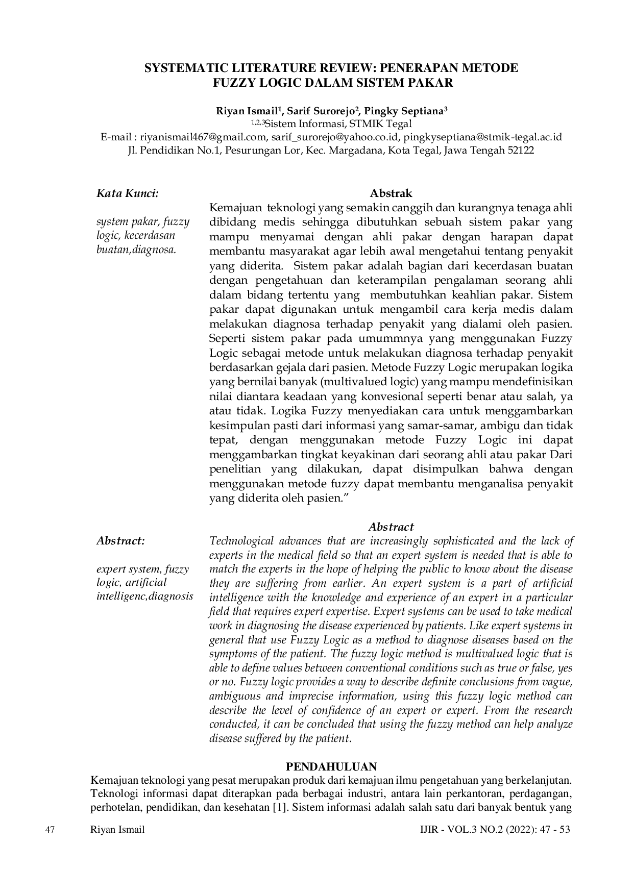 JURIS Penerapan Metode Fuzzy Logic dalam Sistem Pakar
