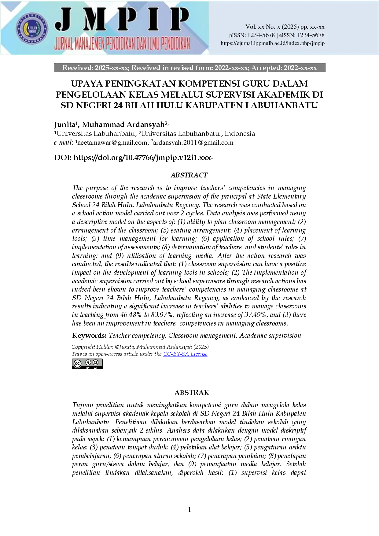 juris Upaya Peningkatan Kompetensi Guru Dalam Pengelolaan Kelas Melalui Supervisi Akademik Di Sd Negeri 24 Bilah Hulu Kabupaten Labuhanbatu